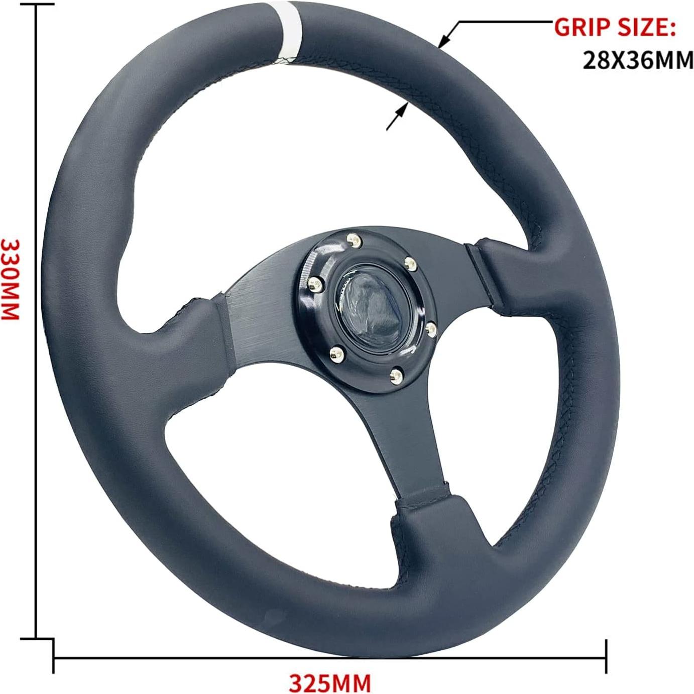 Volante de Carreras YEHICY 330mm Cuero Genuino Blanco