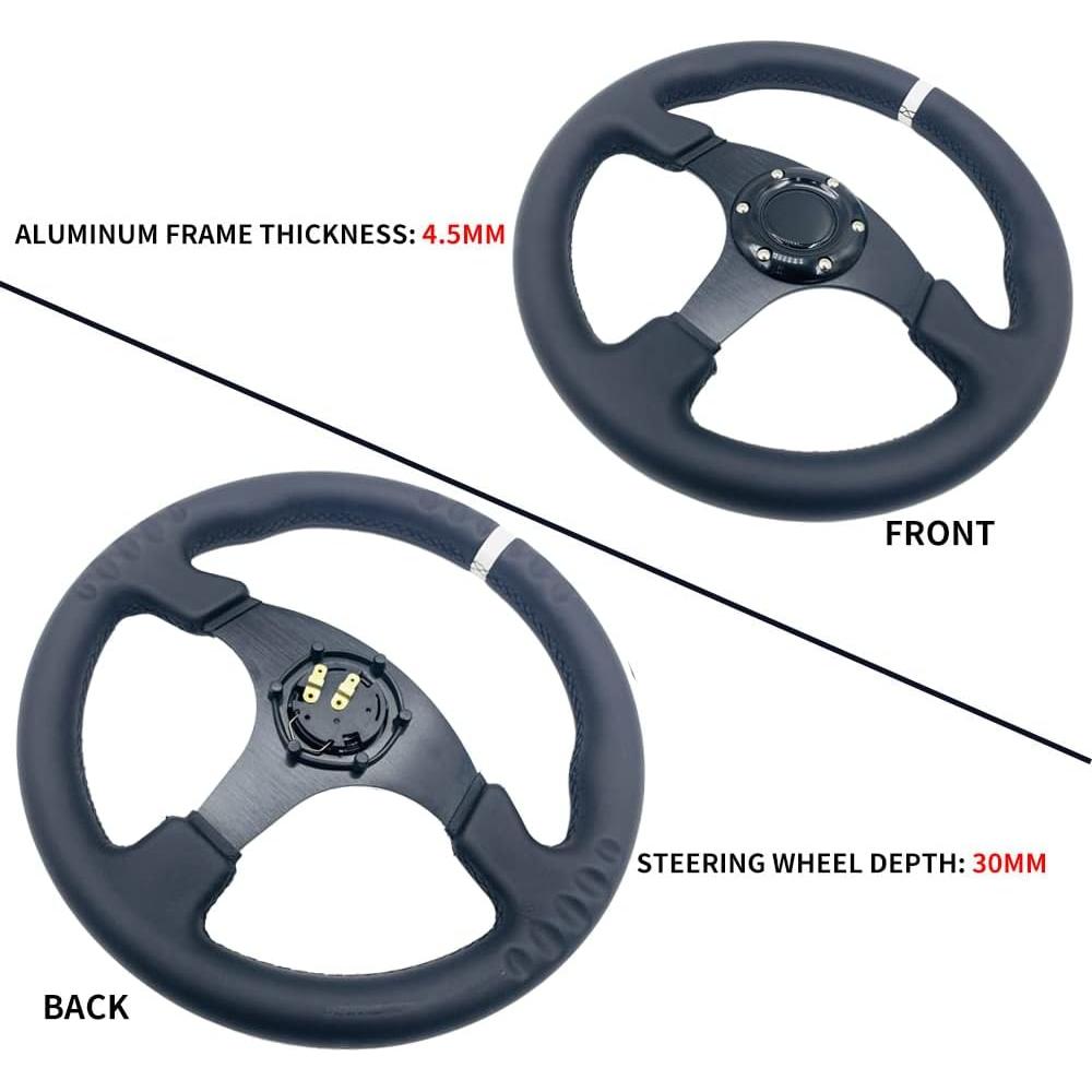 Volante de Carreras YEHICY 330mm Cuero Genuino Blanco