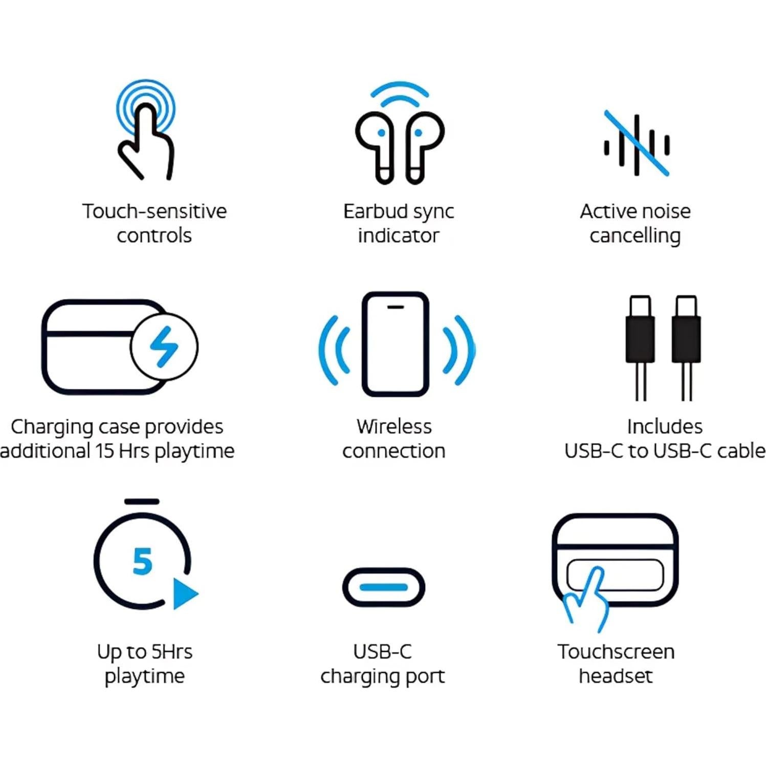 Auriculares Inalámbricos Verdaderos AT&T Mellow Vue Negro con Estuche