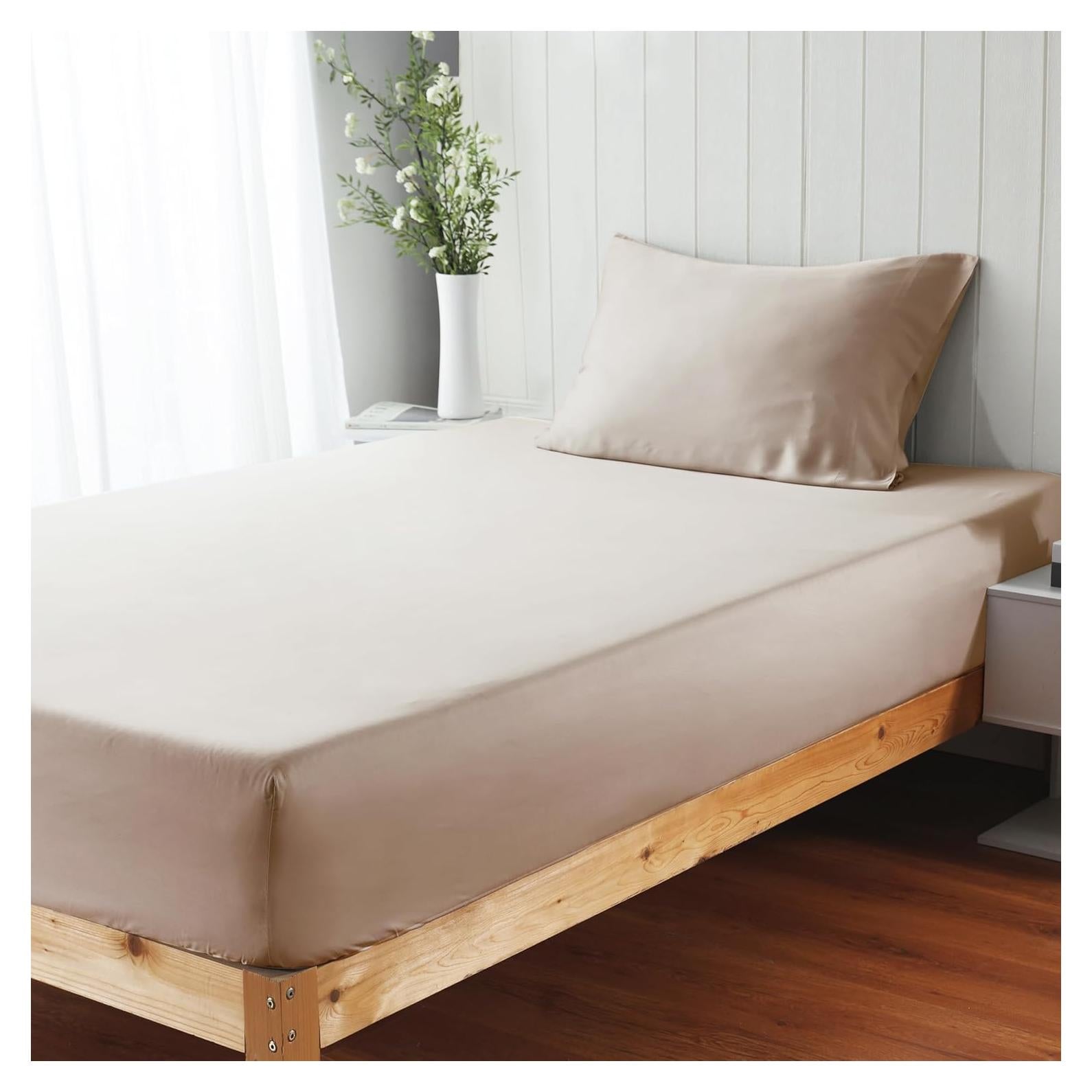 Juego de Sábanas Ajustadas Individual Zaizaihome 2 Piezas Beige