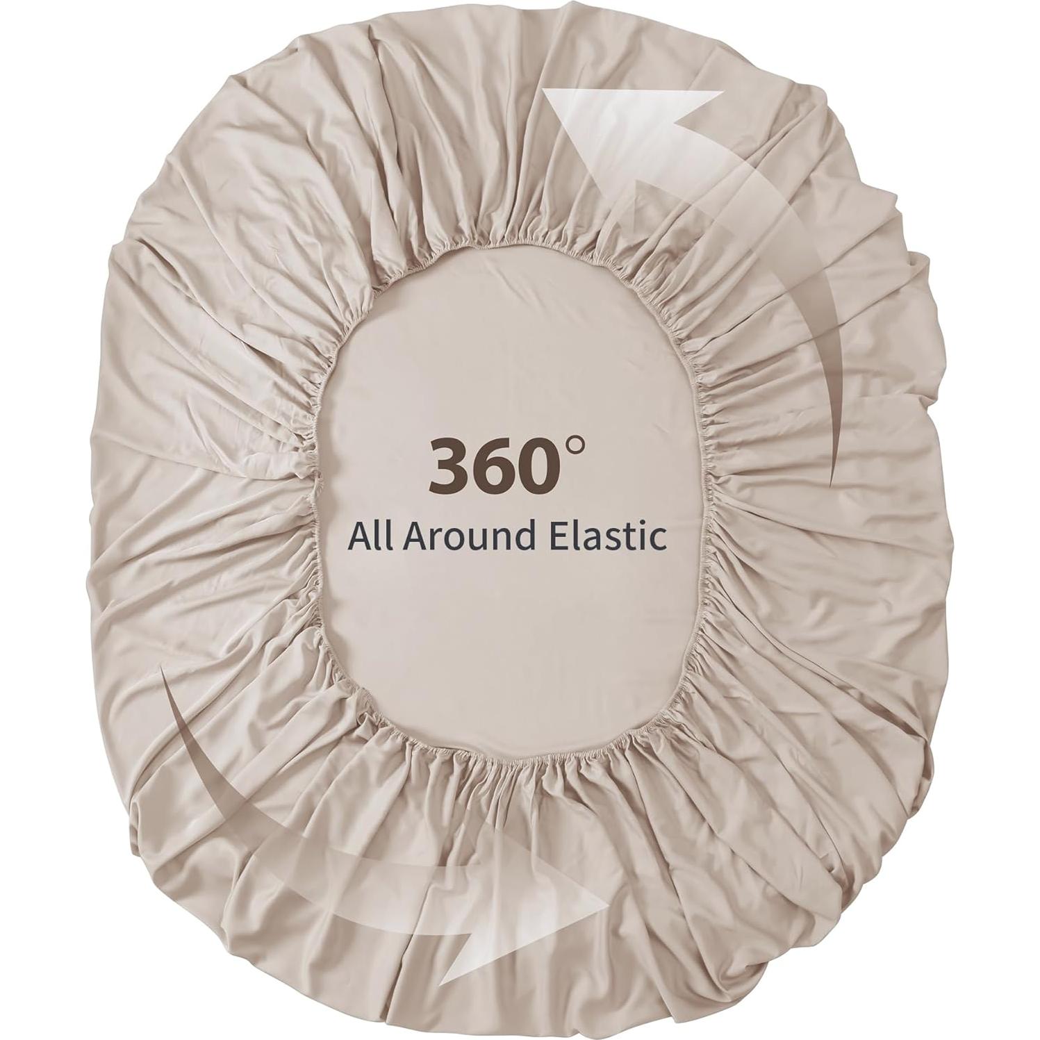 Juego de Sábanas Ajustadas Individual Zaizaihome 2 Piezas Beige