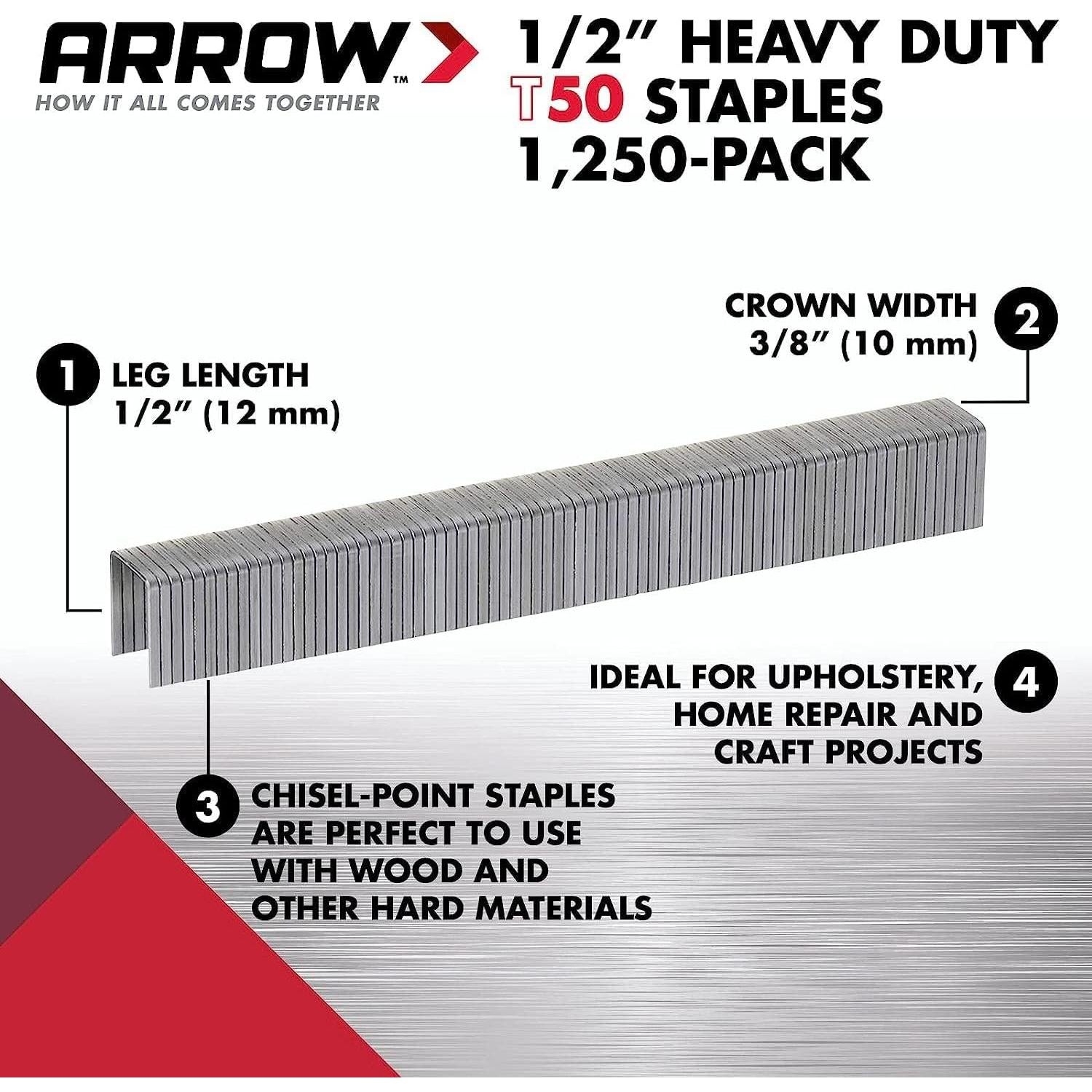 Grapas Arrow 508 T50 1/2" 1250 Unidades para Tapicería