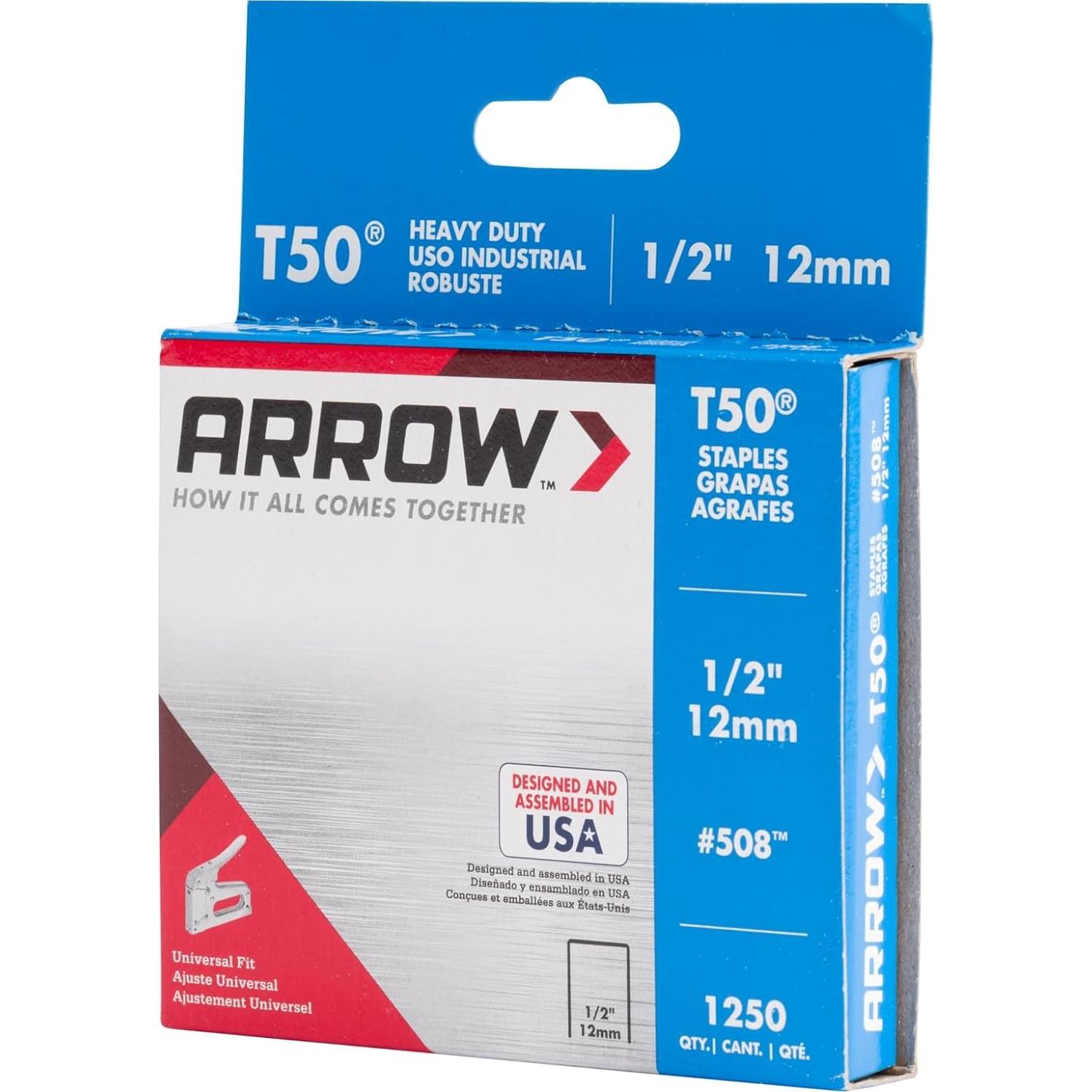 Grapas Arrow 508 T50 1/2" 1250 Unidades para Tapicería