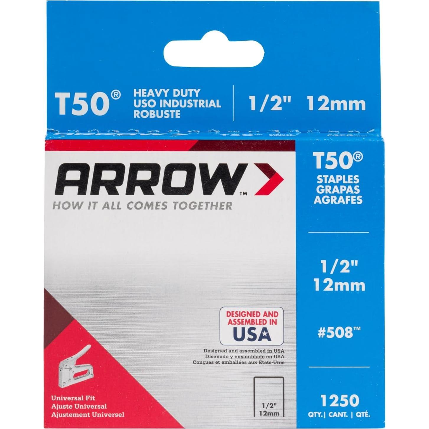 Grapas Arrow 508 T50 1/2" 1250 Unidades para Tapicería