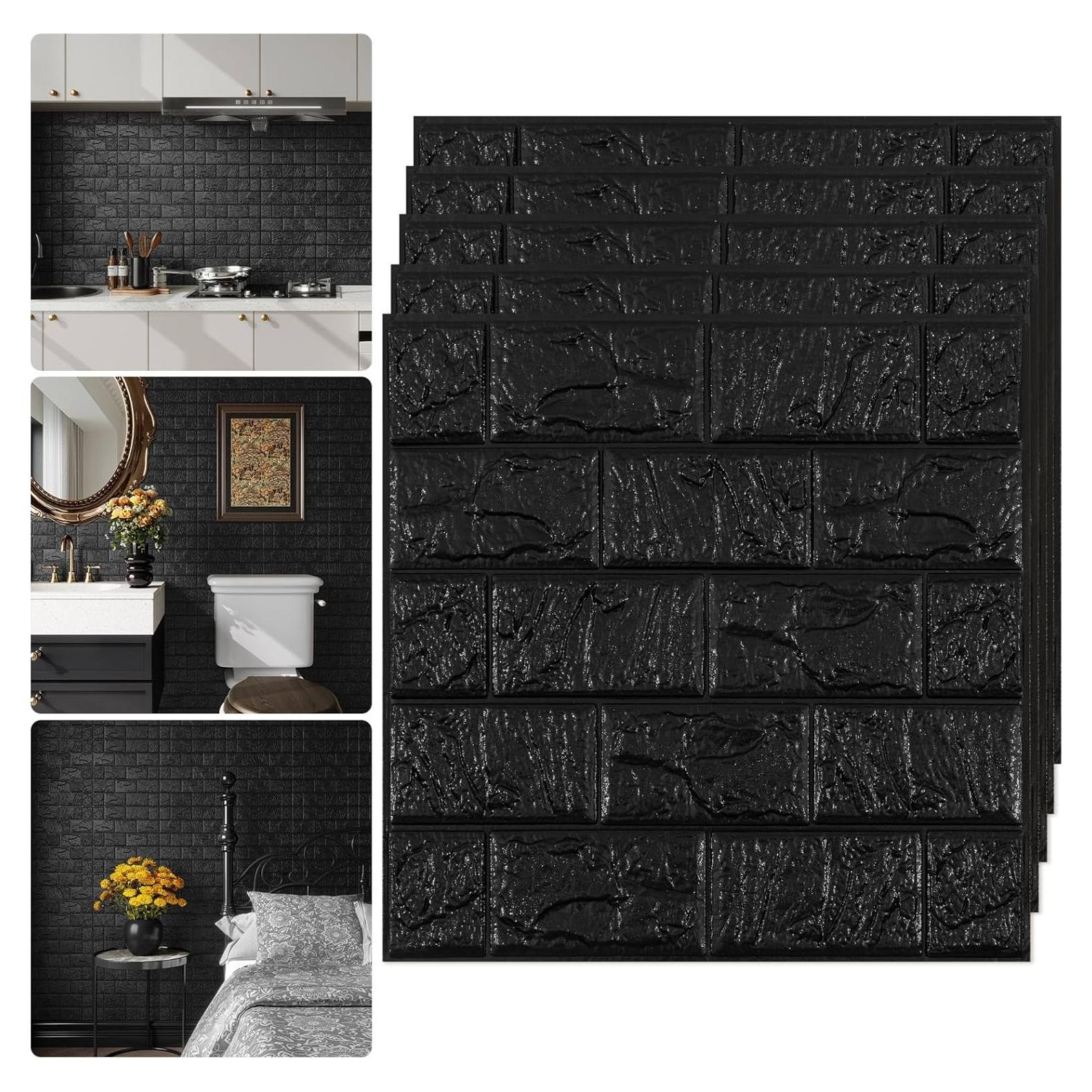 Paneles de Pared 3D Autoadhesivos Abyssaly Ladrillo Negro 10PCS