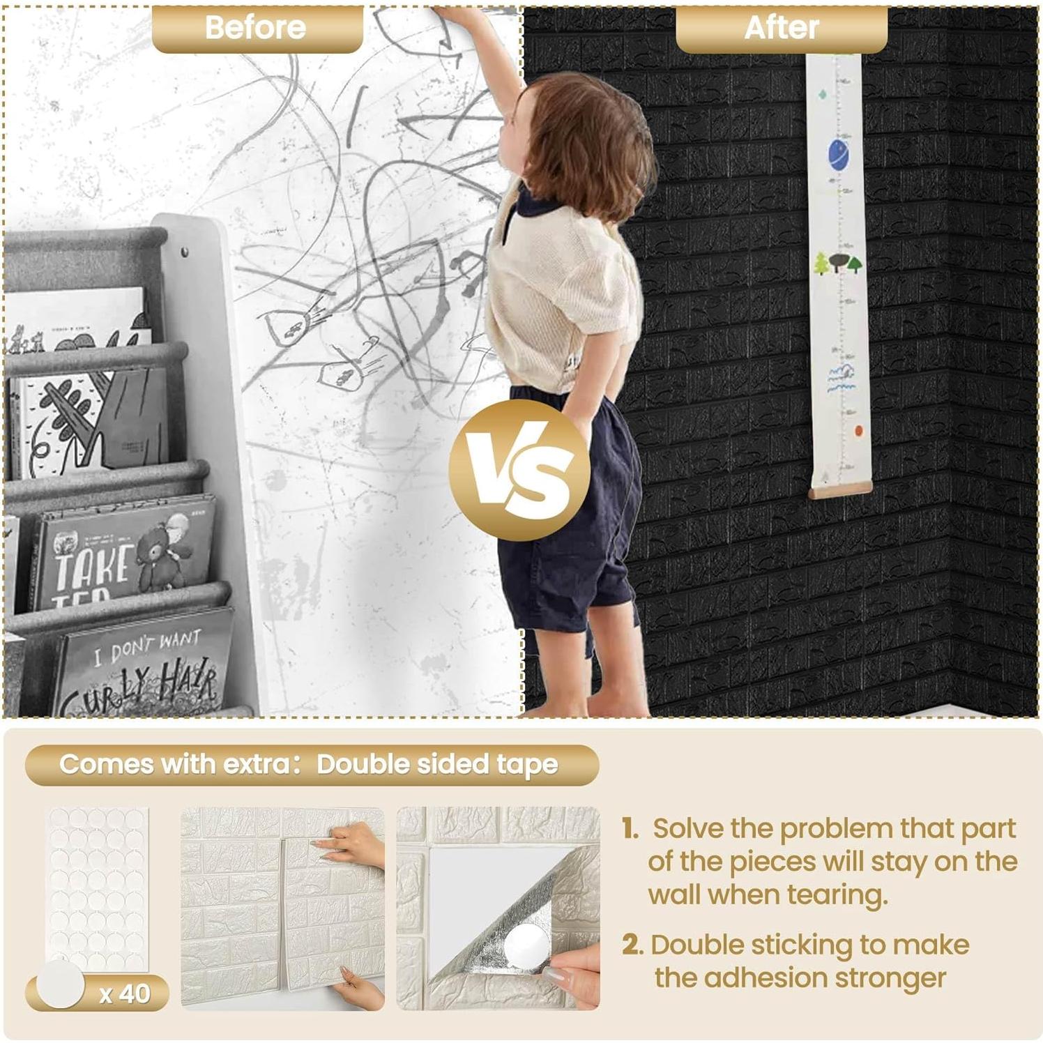 Paneles de Pared 3D Autoadhesivos Abyssaly Ladrillo Negro 10PCS