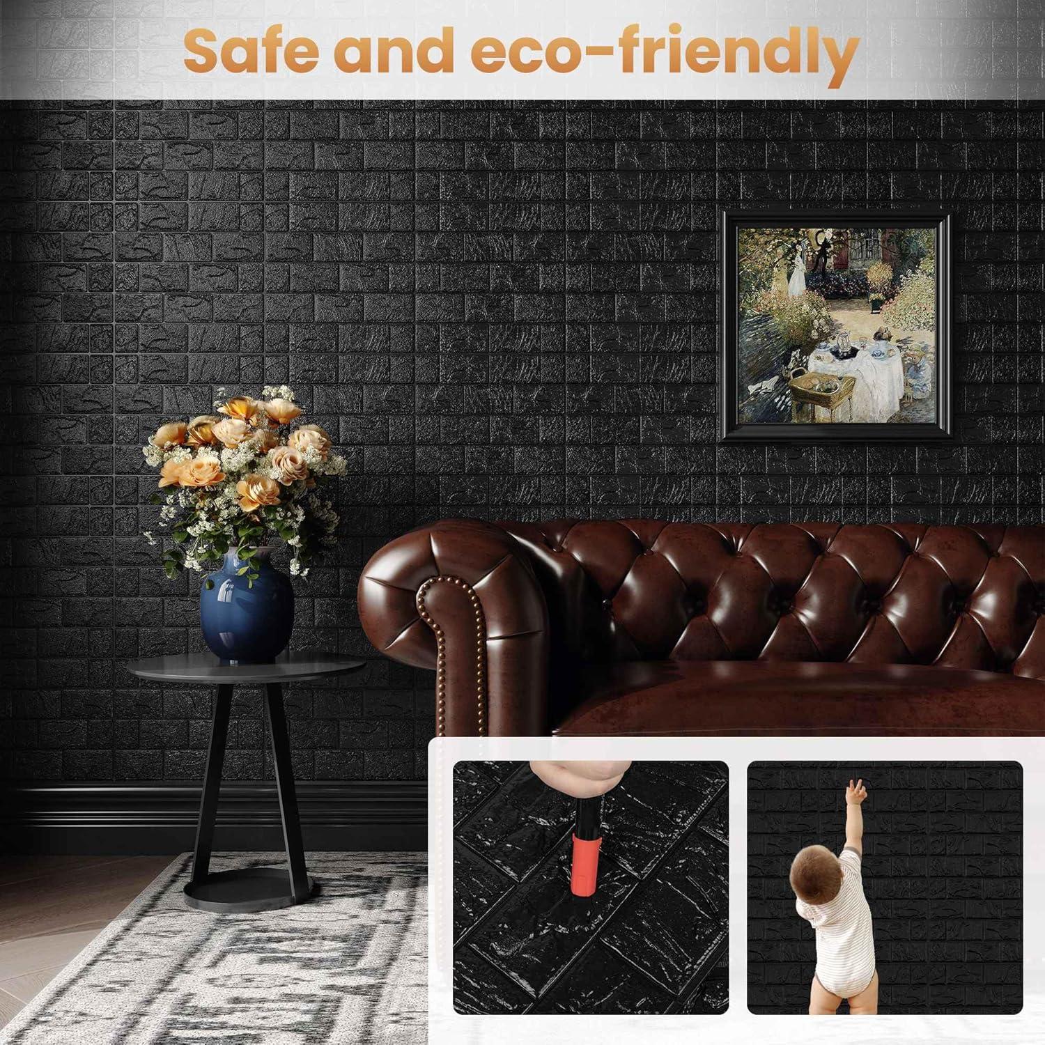 Paneles de Pared 3D Autoadhesivos Abyssaly Ladrillo Negro 10PCS