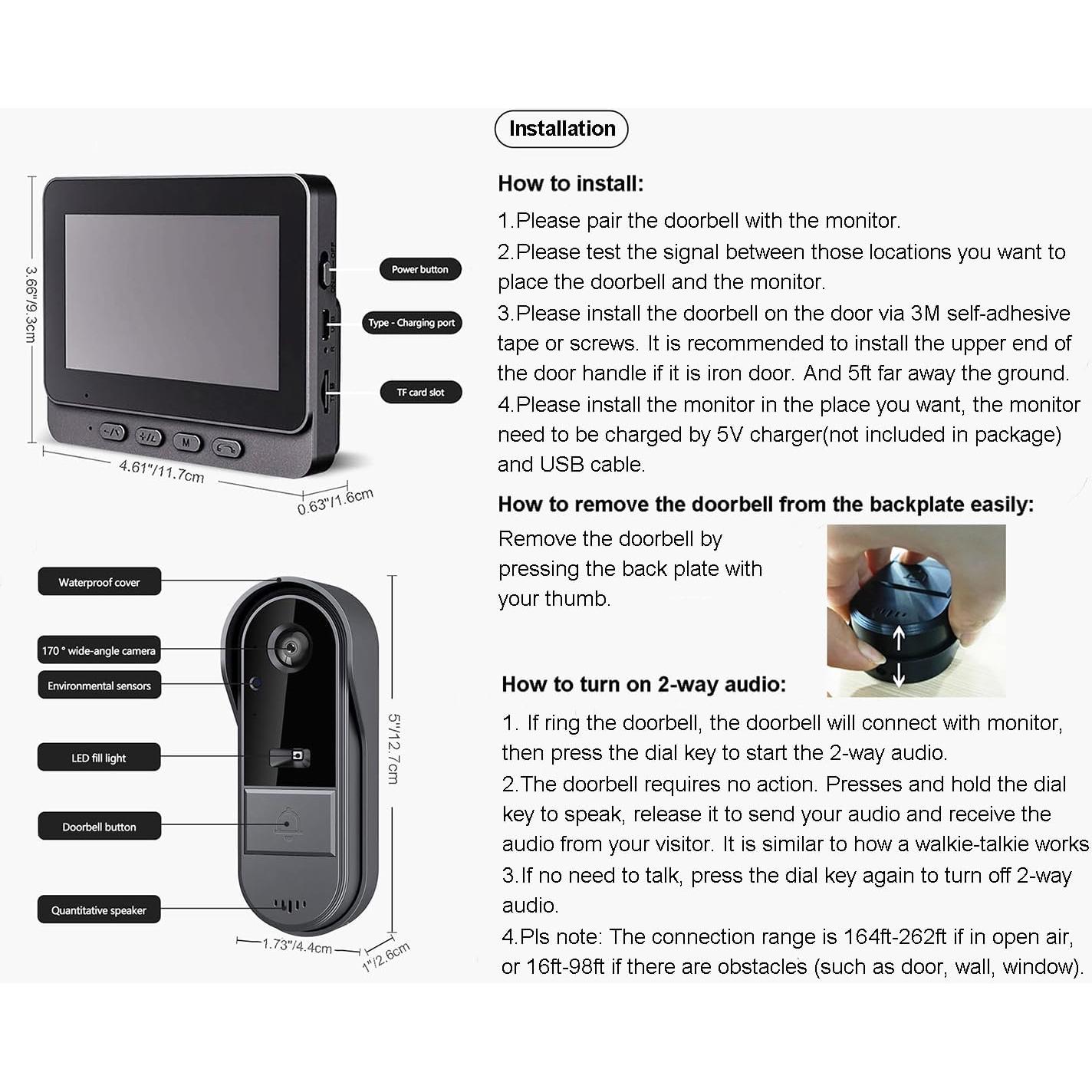 Cámara de Timbre de Video Inalámbrico TKMARS M15 HD 1080P