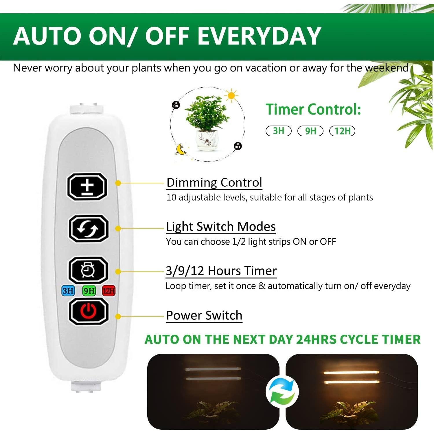 Luces de Crecimiento LED Carzos 33.5cm Espectro Completo 2 Tiras