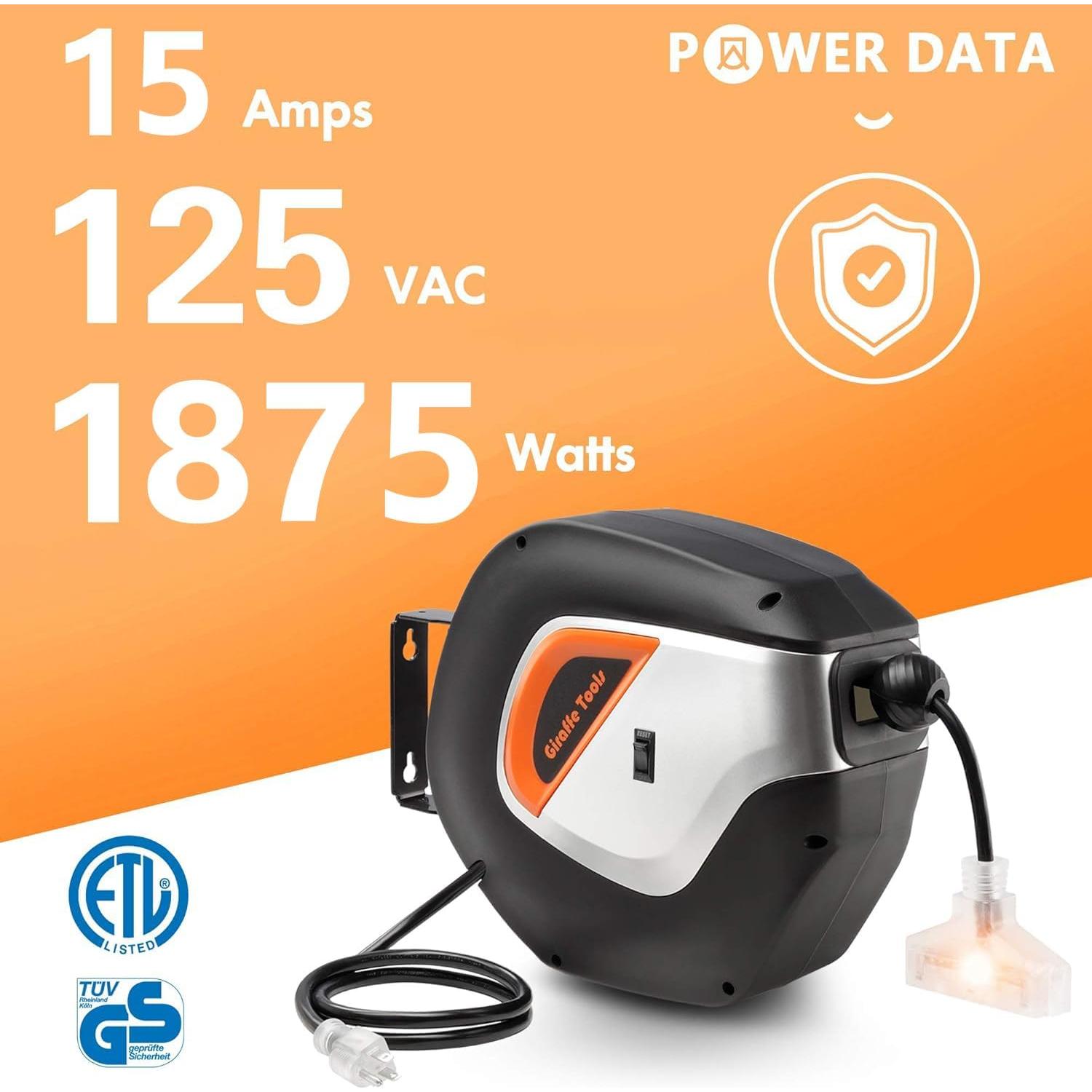 Carrete de Cable Eléctrico Retráctil Giraffe Tools 15m 12AWG