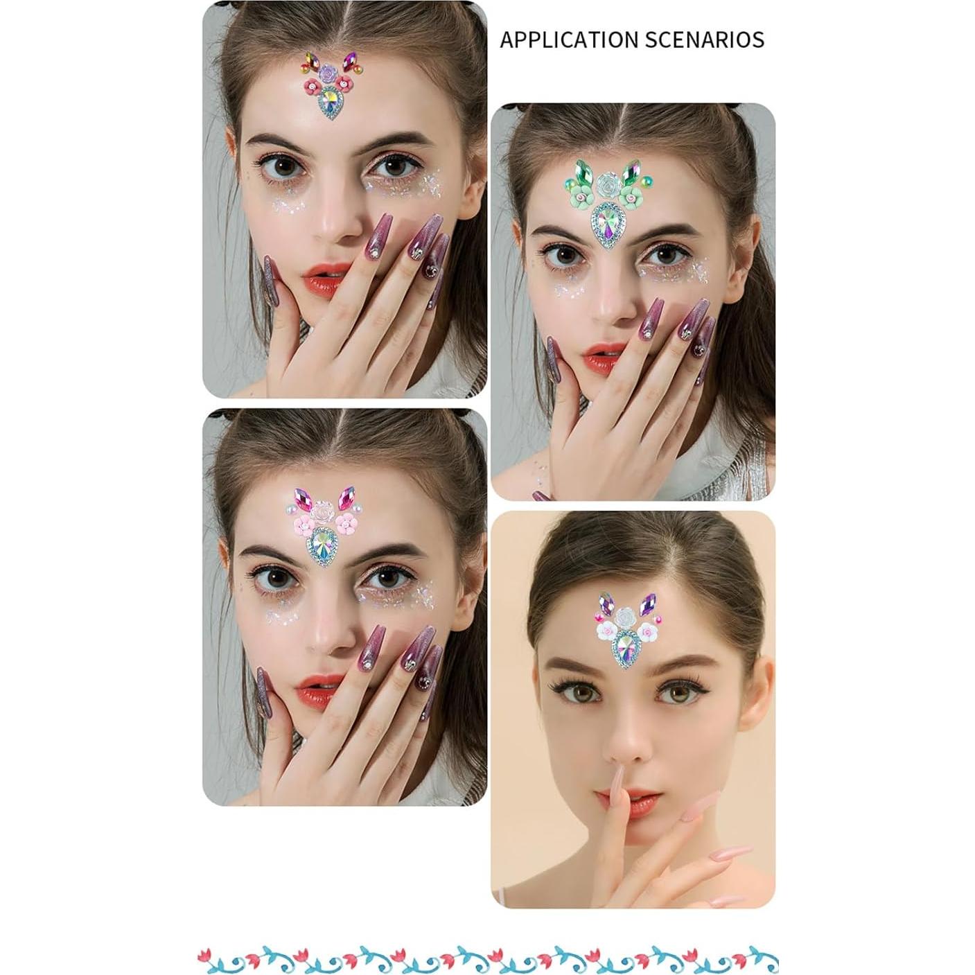 Calcomanías Faciales Rhinestone Ceresa - 2 Hojas Autoadhesivas