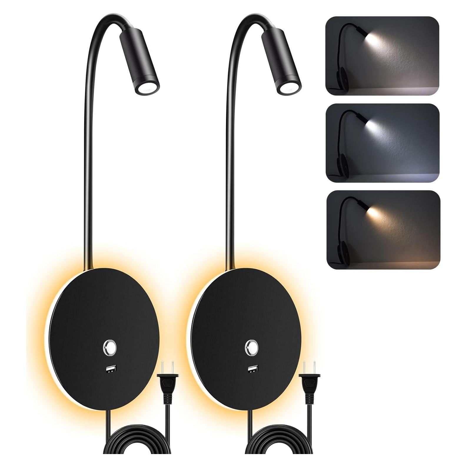 Luz de Lectura de Pared ERAY con USB y 3 Temperaturas - Paquete de 2