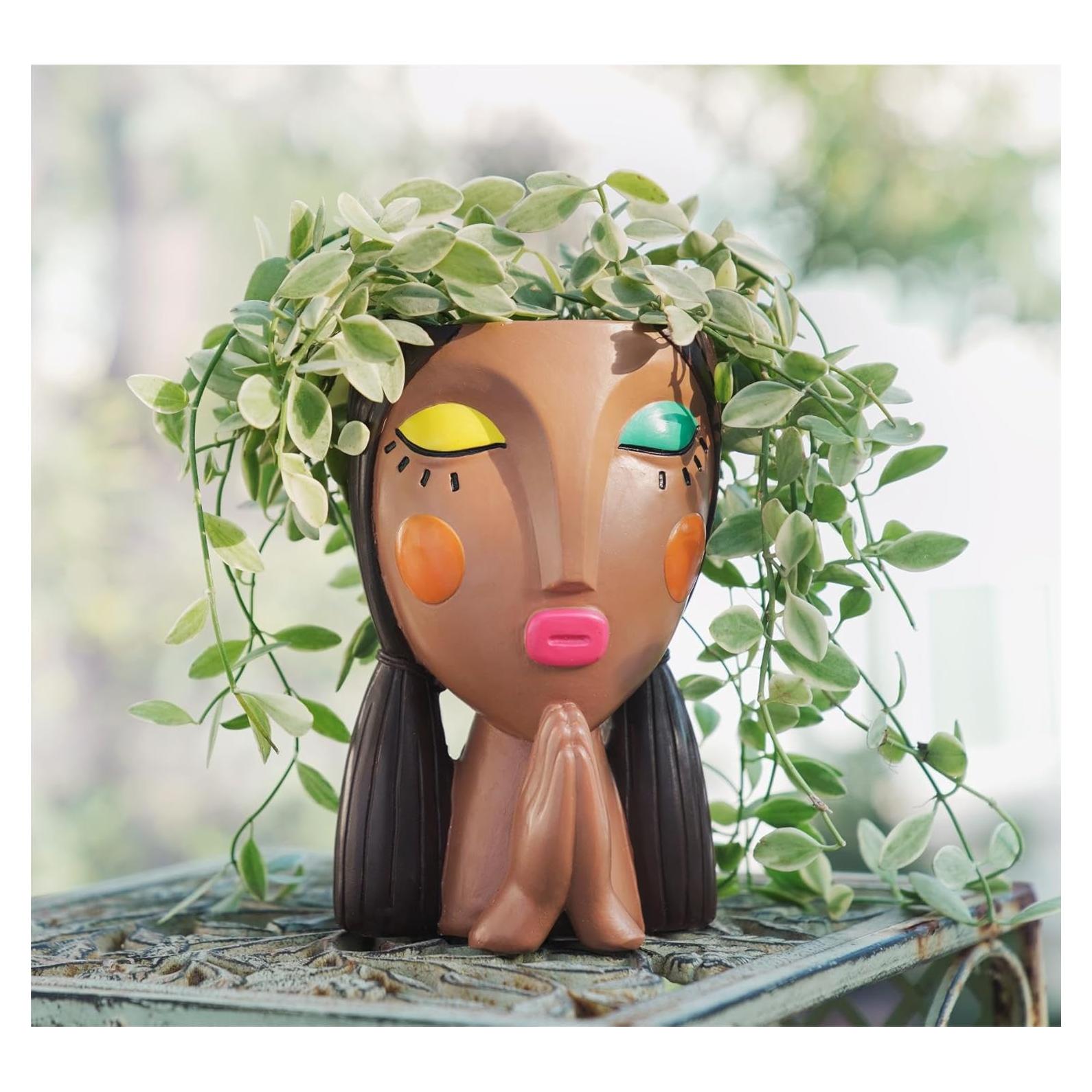 Maceta Decorativa de Resina Saysmile - Cara de Mujer Orando