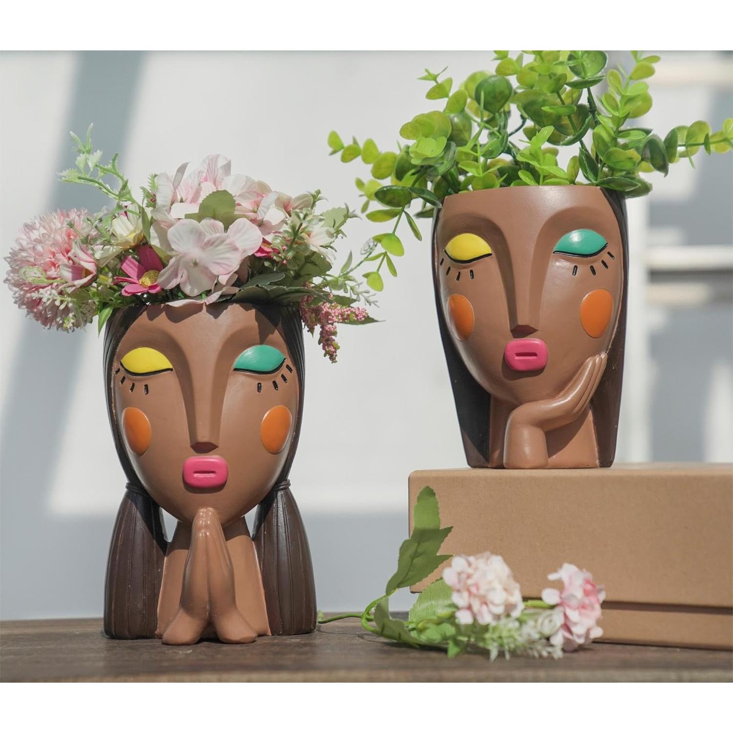 Maceta Decorativa de Resina Saysmile - Cara de Mujer Orando