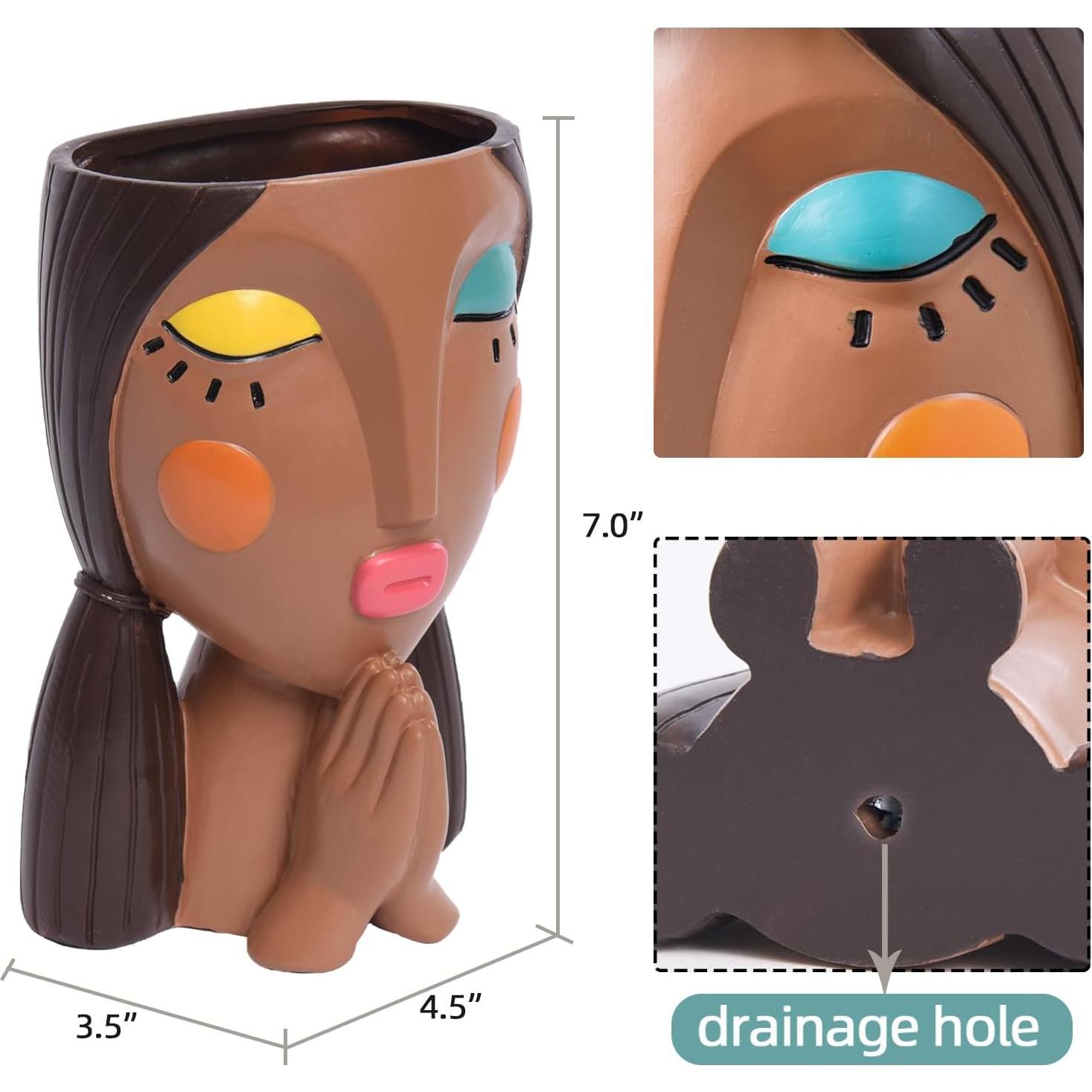 Maceta Decorativa de Resina Saysmile - Cara de Mujer Orando