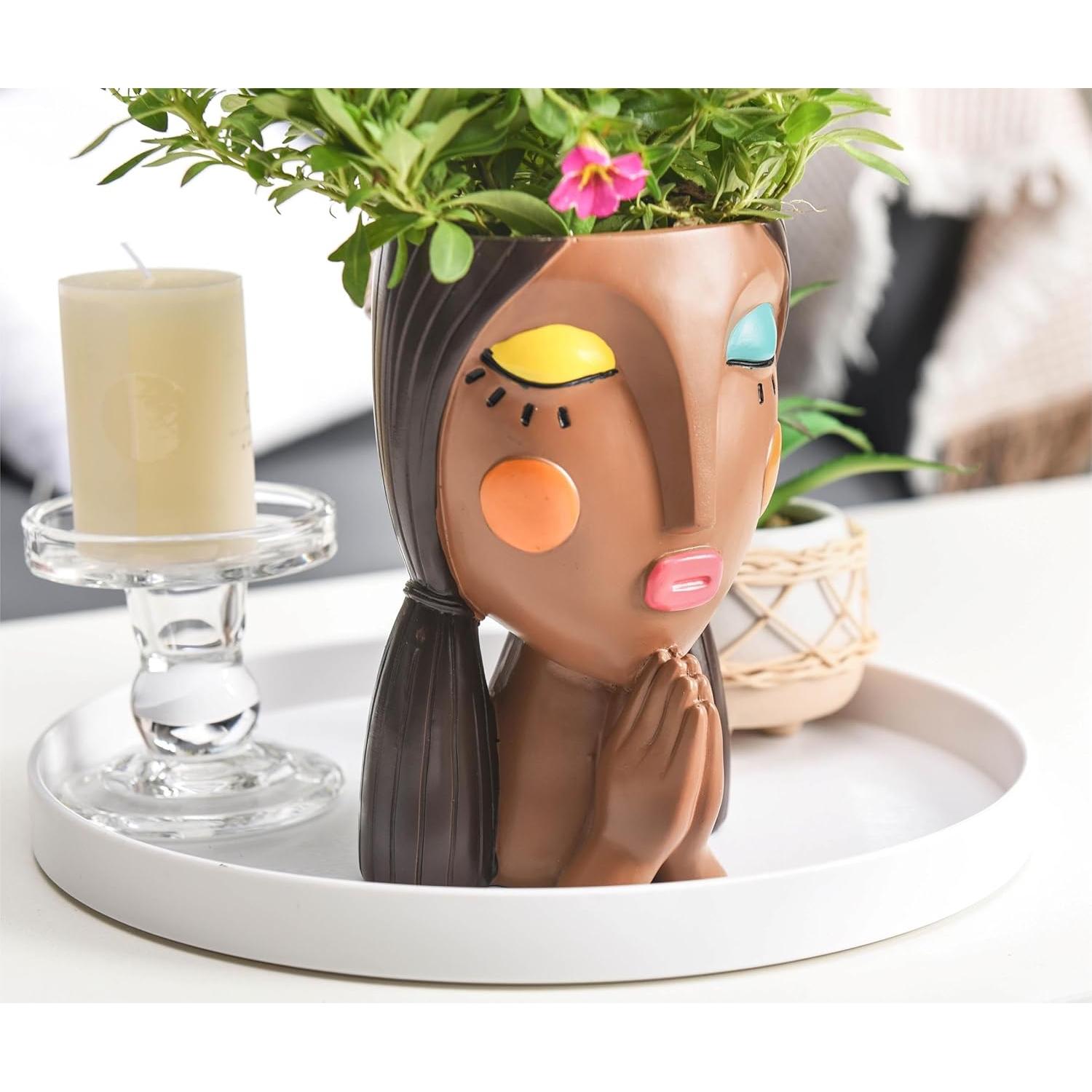 Maceta Decorativa de Resina Saysmile - Cara de Mujer Orando