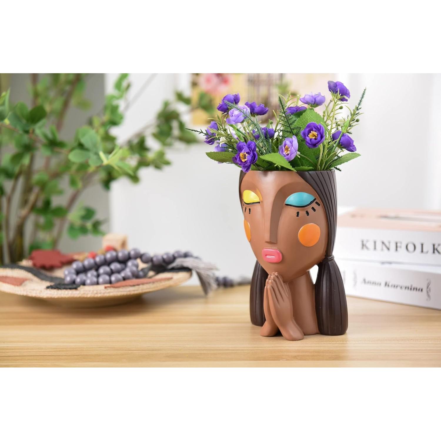 Maceta Decorativa de Resina Saysmile - Cara de Mujer Orando