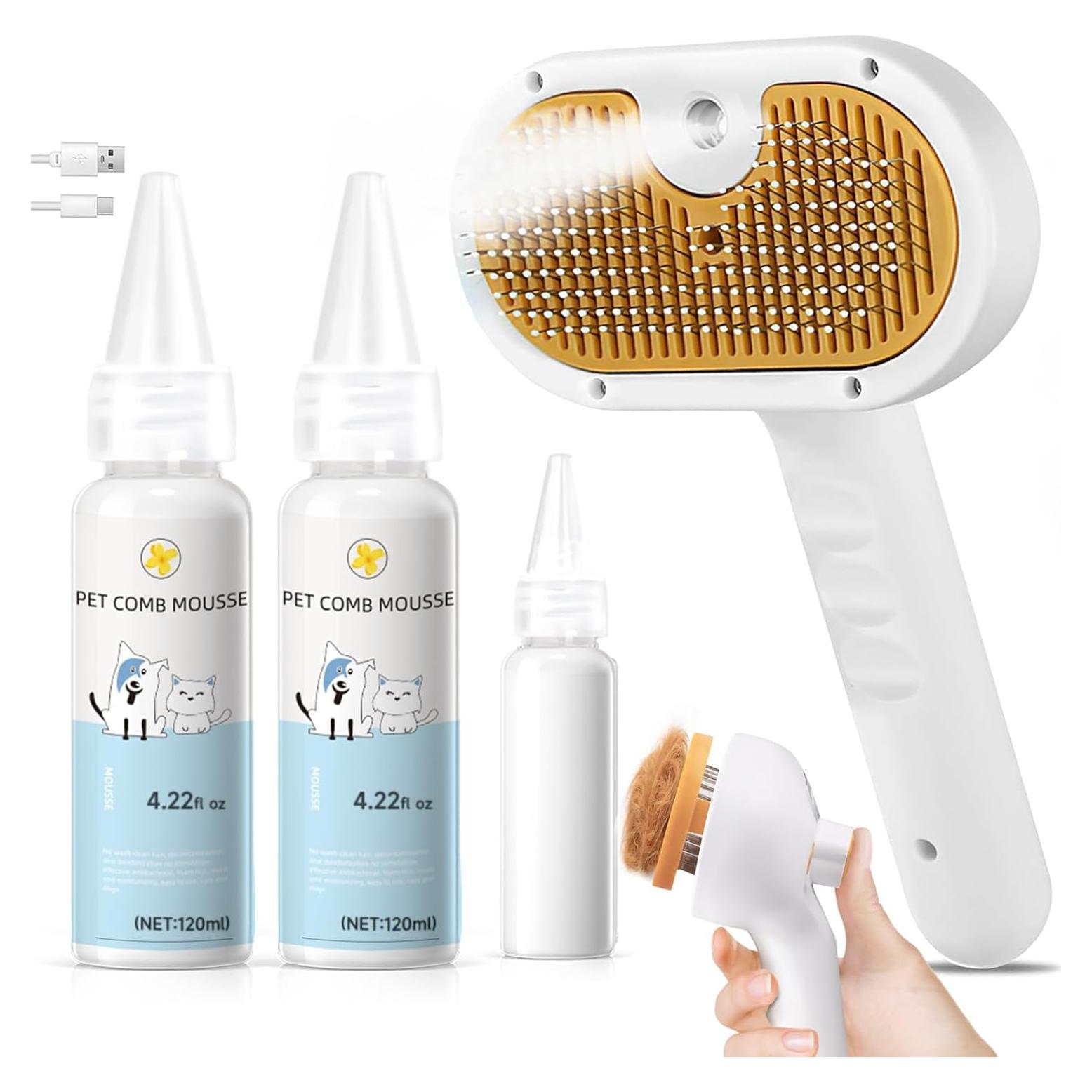 Cepillo de Vapor para Mascotas VVWVVW 20 cm con 2 Shampoo