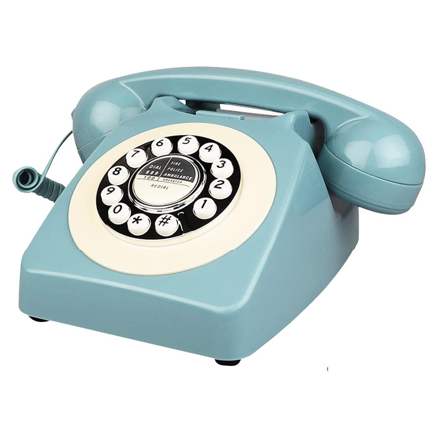 Teléfono Retro Benotek Azul Antiguo con Cable para Hogar