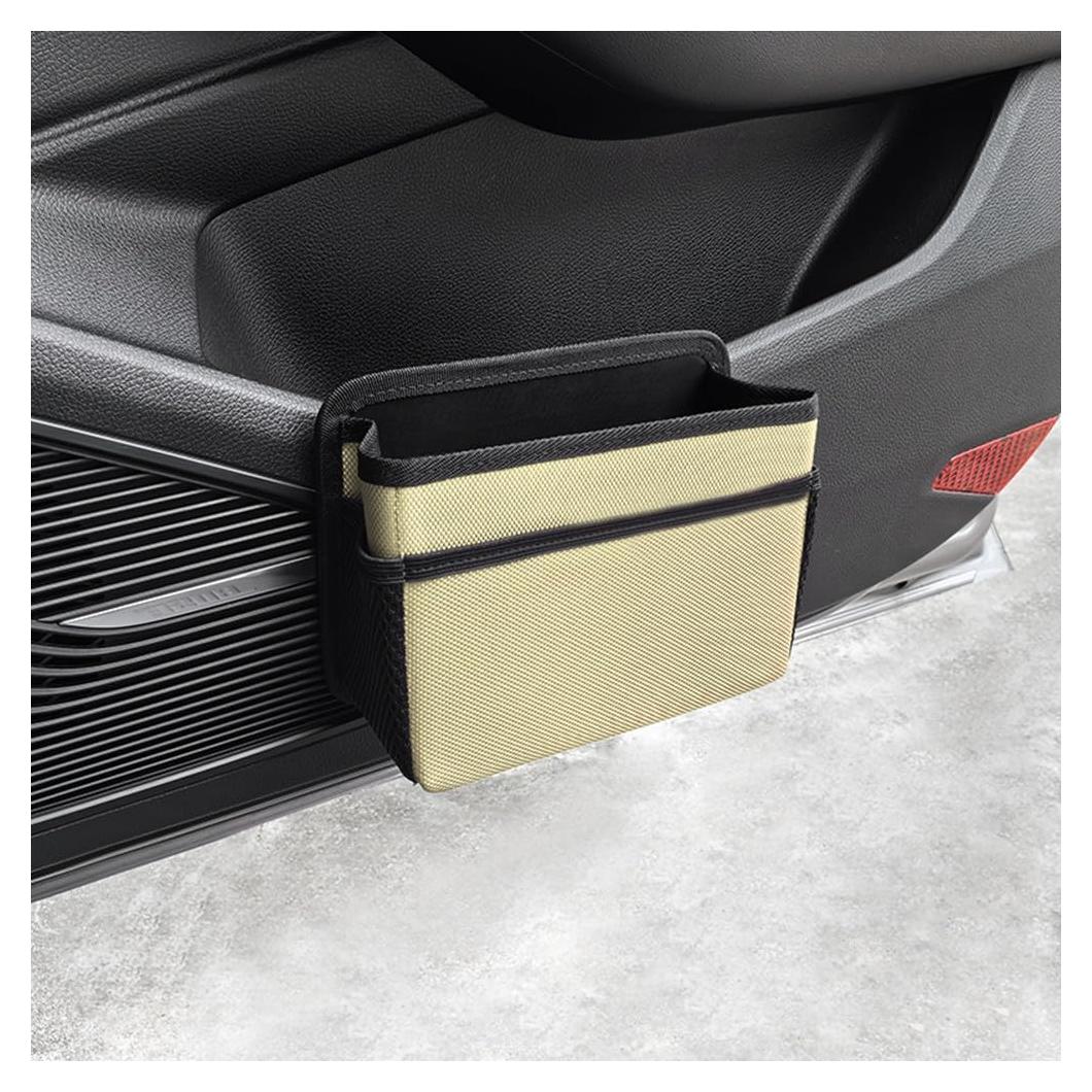 Basurero de coche AOWIS beige plegable con bolsa y bolsillos