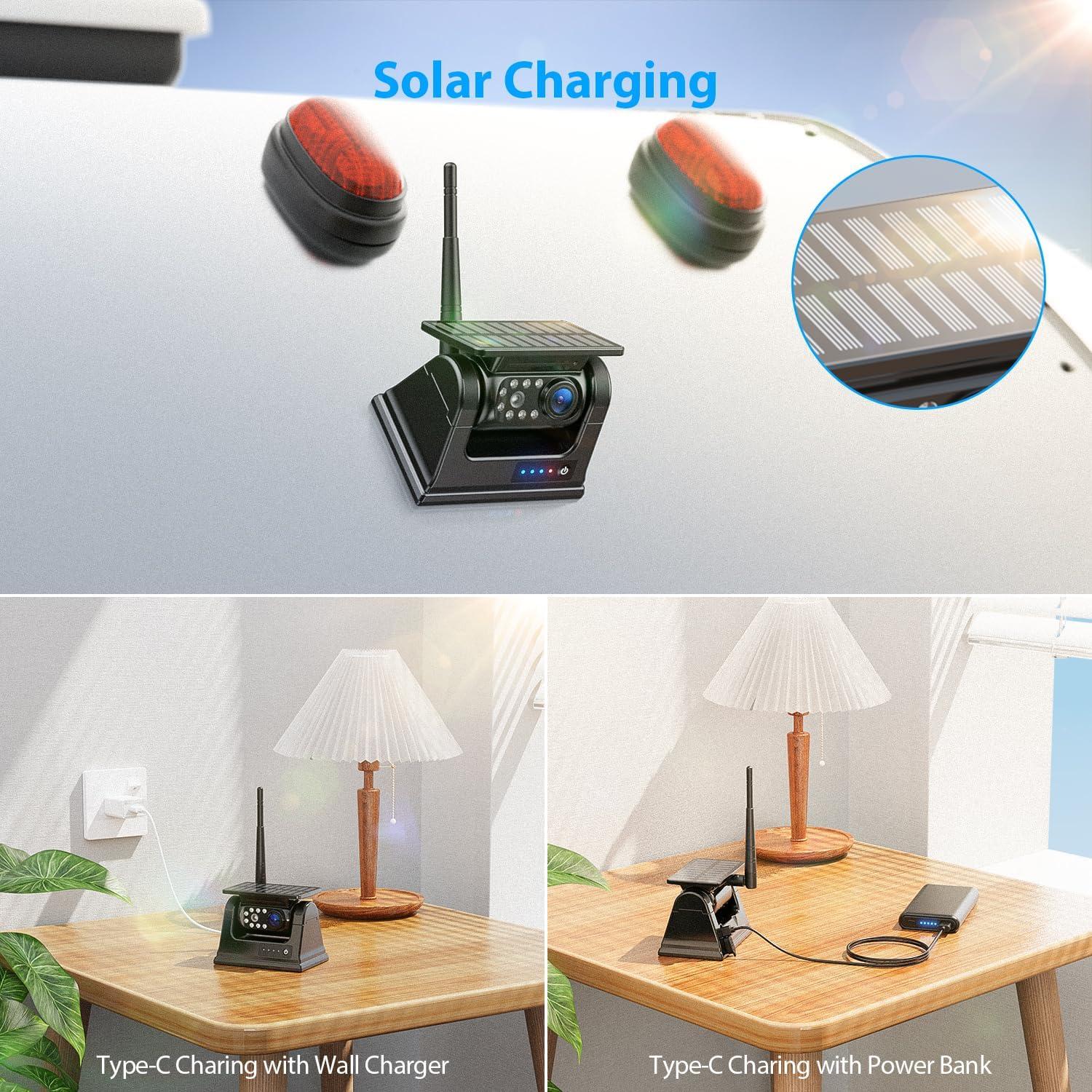 Cámara de Respaldo Inalámbrica Solar ZEROXCLUB BL704 1080P 7"