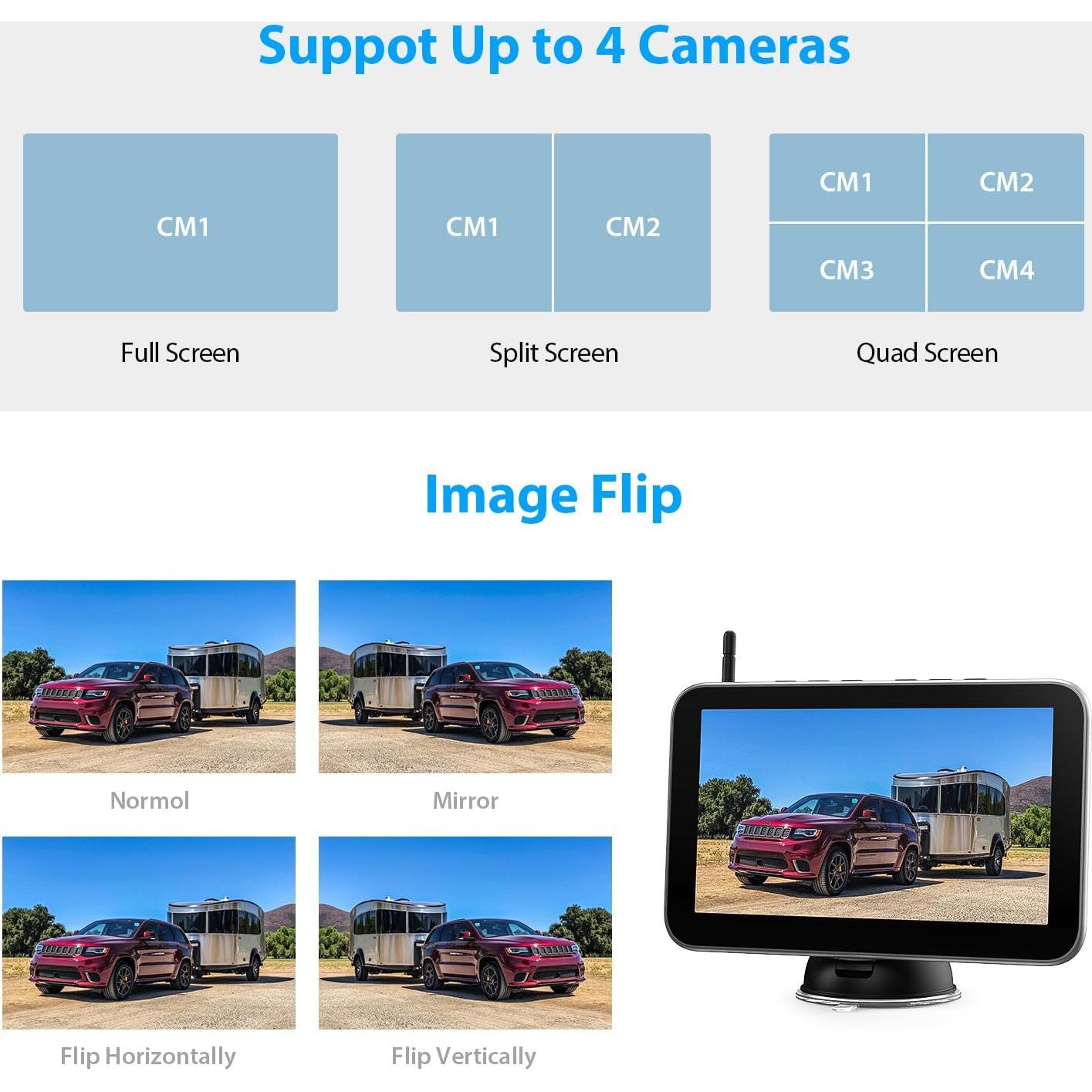 Cámara de Respaldo Inalámbrica Solar ZEROXCLUB BL704 1080P 7"