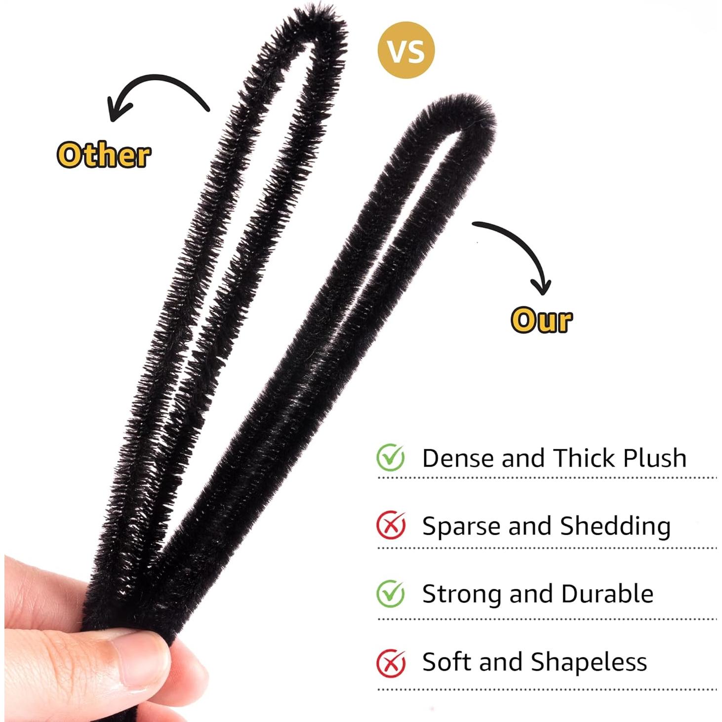 300 Limpiapipas Negros Chenille 30 cm x 8 mm para Manualidades