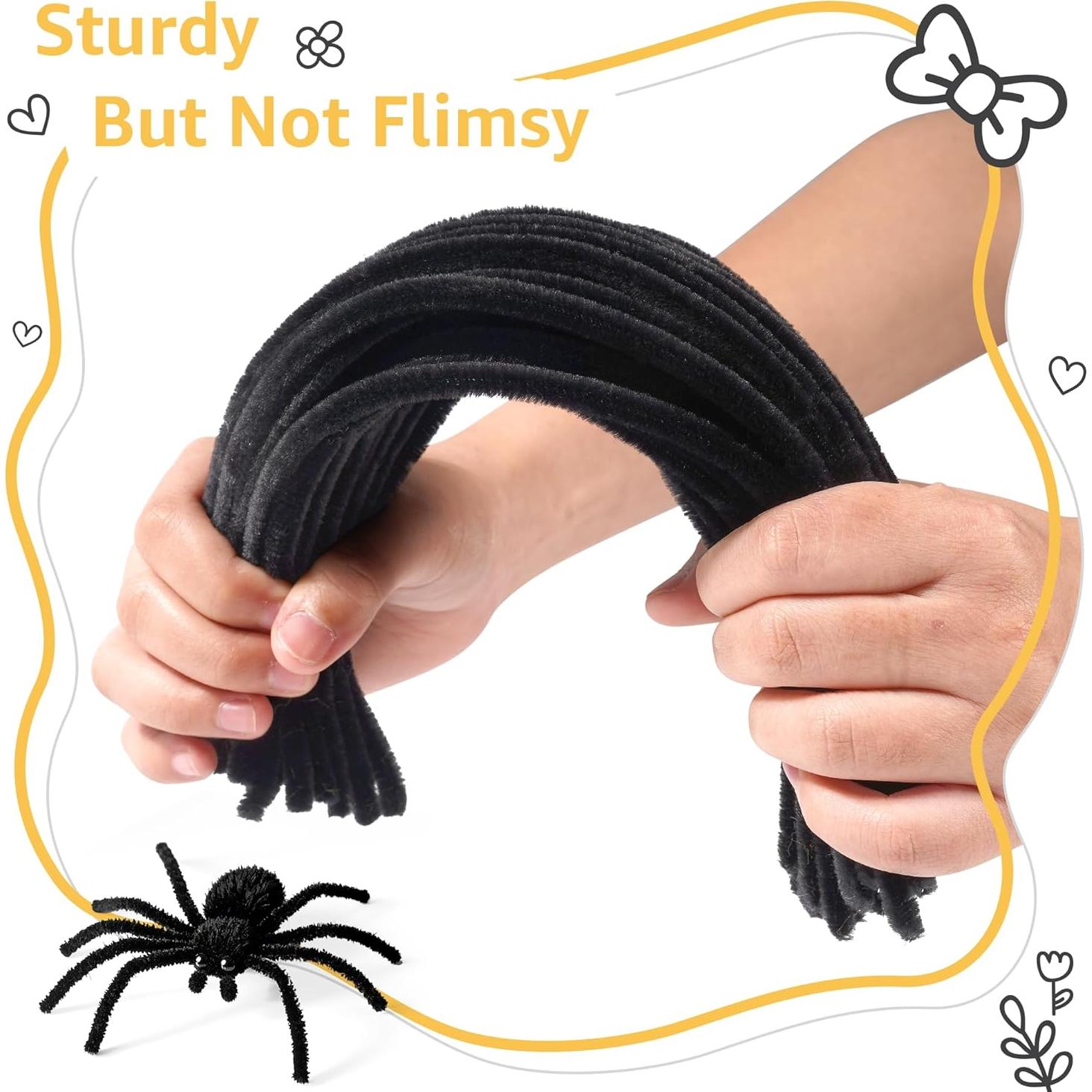 300 Limpiapipas Negros Chenille 30 cm x 8 mm para Manualidades