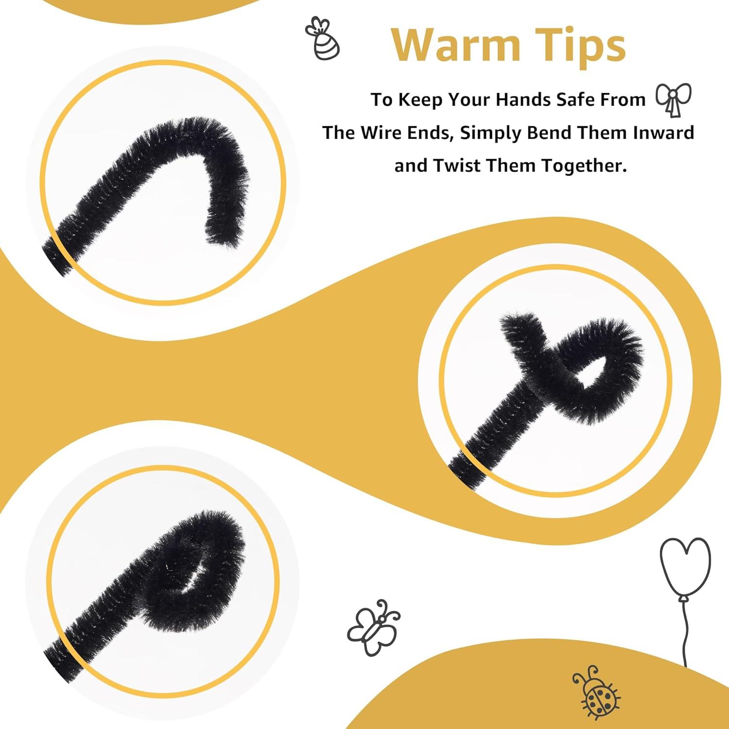 300 Limpiapipas Negros Chenille 30 cm x 8 mm para Manualidades