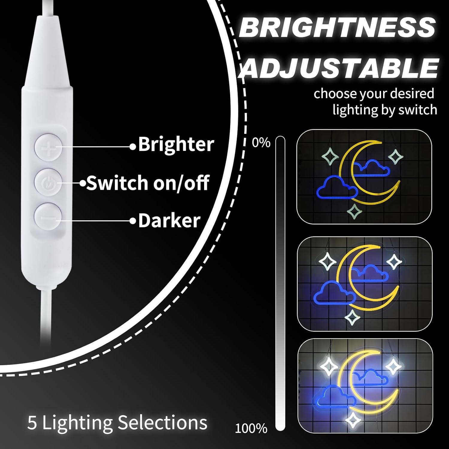 Luz de Neón LED Nube Estrella Luna DMDMBSR 35.56x33.02 cm