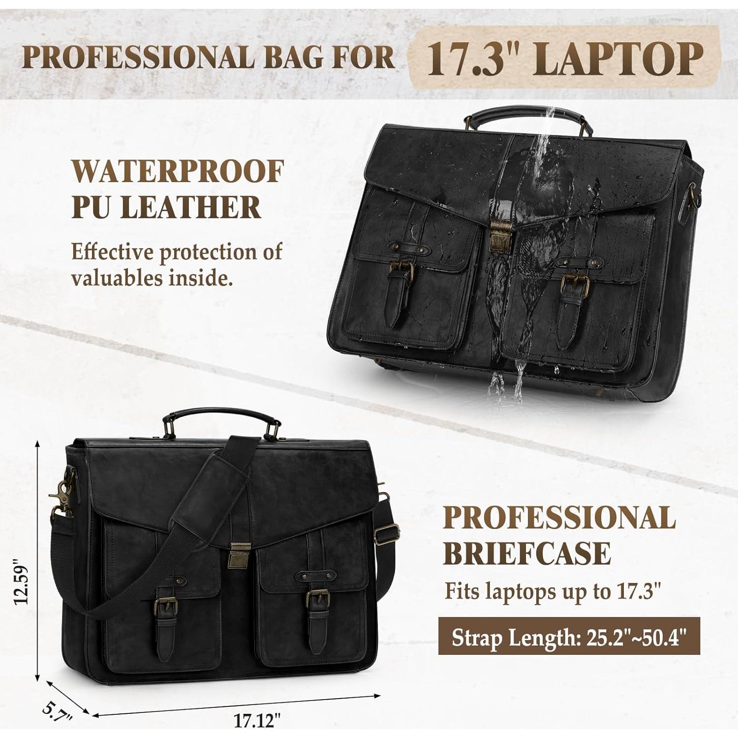 Maletín de Cuero PU RAINSMORE para Laptop 17" Negro