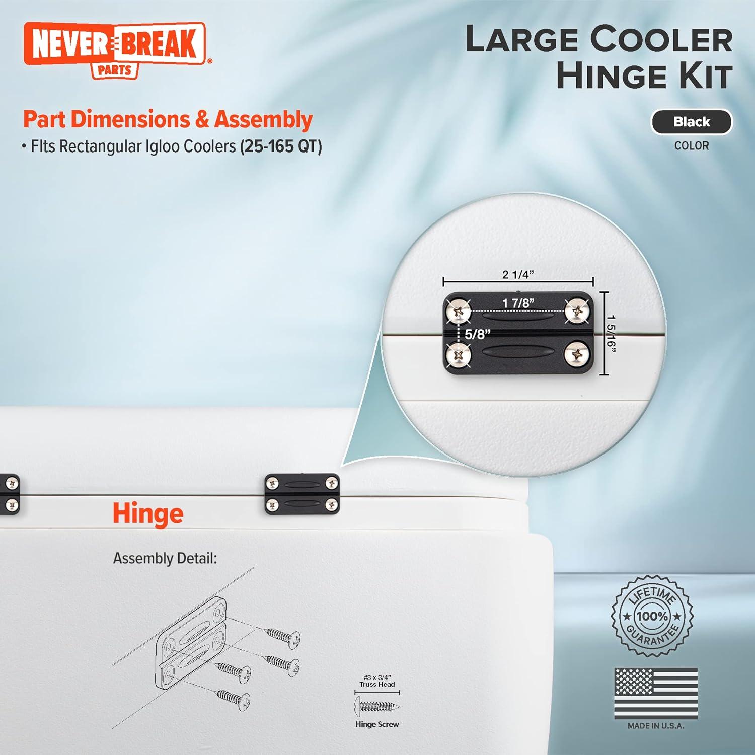 Paquete de 3 Bisagras NeverBreak para Enfriadores Igloo - Negro