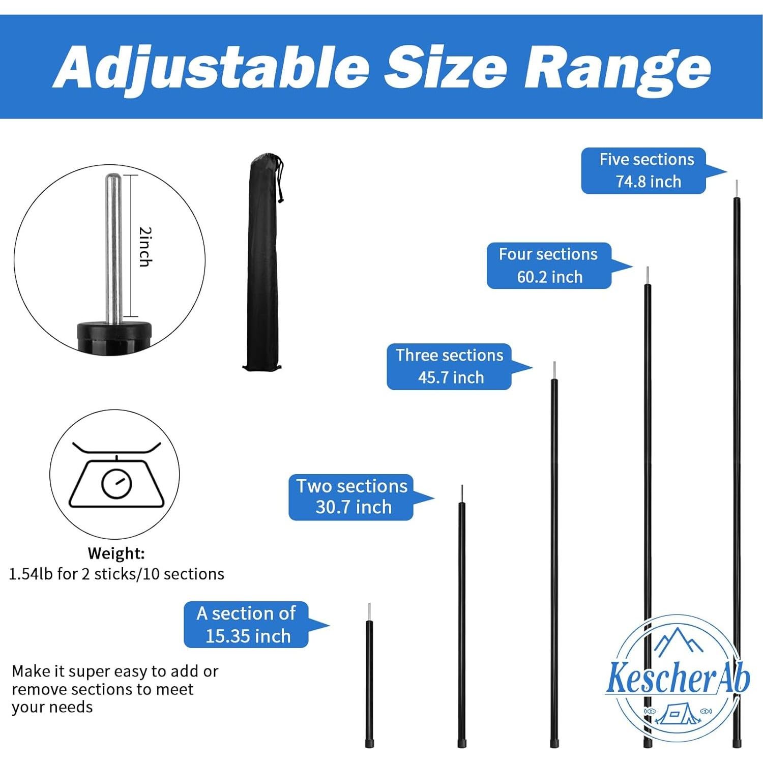 Postes de Lona Ajustables KescherAb Set de 2 Aluminio 199.4 cm