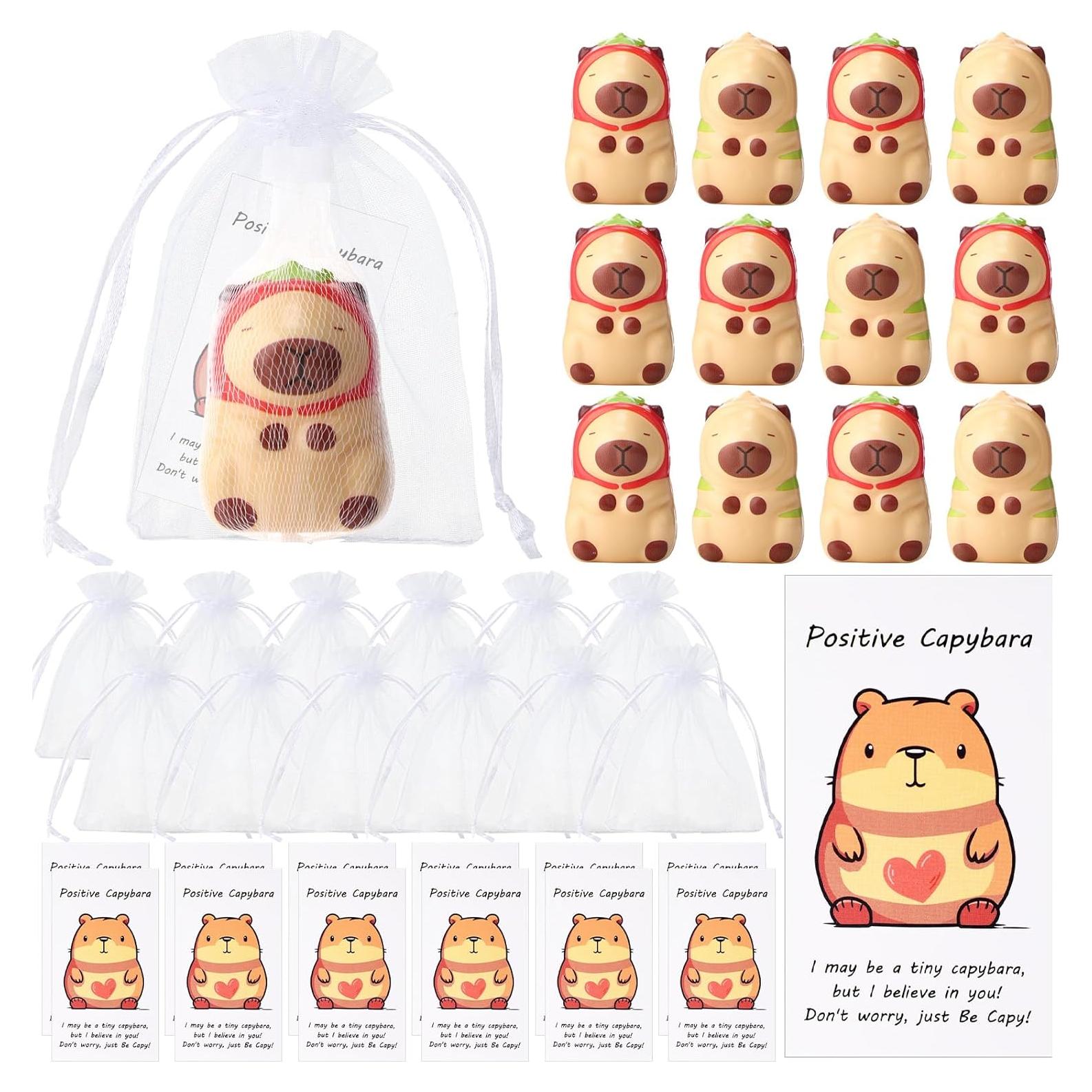 Set de 12 Mini Capibaras Antiestrés RoundFunny con Tarjetas
