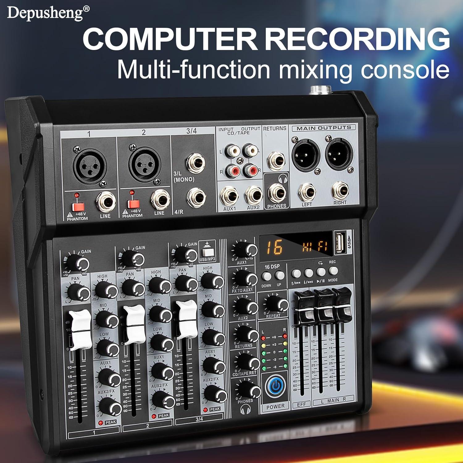 Mezclador de Audio Profesional Depusheng XT4, 4 Canales, Bluetooth