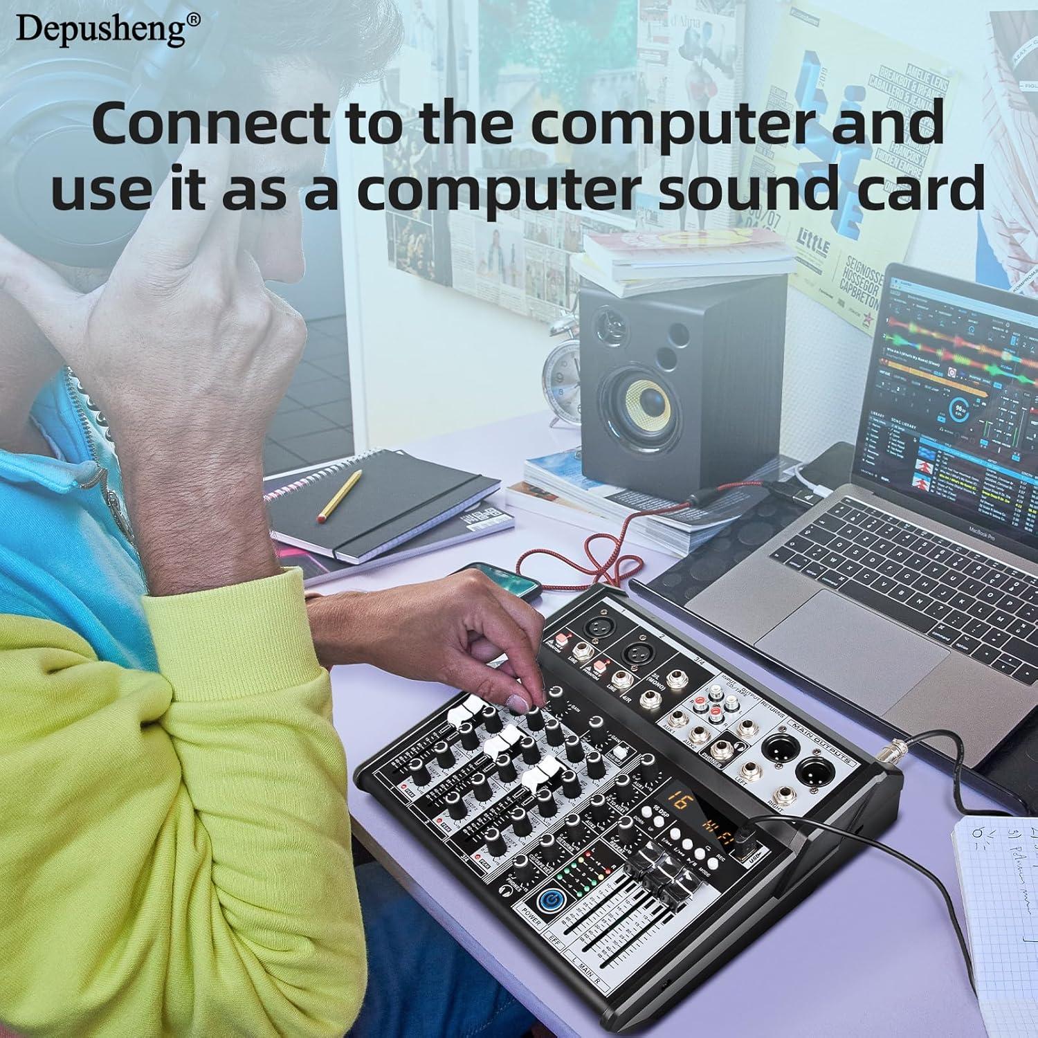 Mezclador de Audio Profesional Depusheng XT4, 4 Canales, Bluetooth