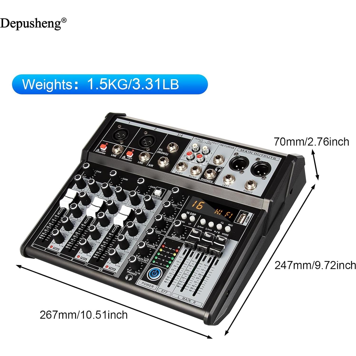 Mezclador de Audio Profesional Depusheng XT4, 4 Canales, Bluetooth