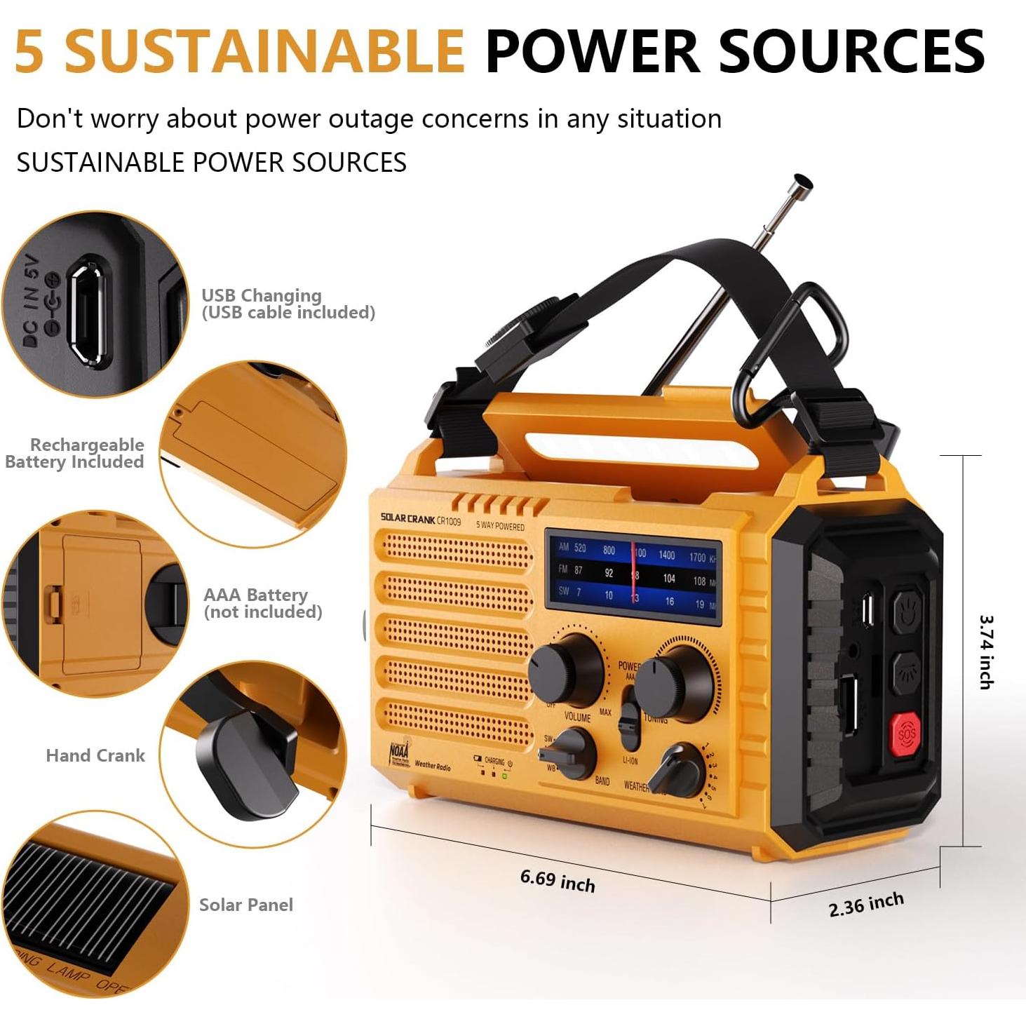 Radio Meteorológica PPLEE 5 en 1 Solar y Portátil