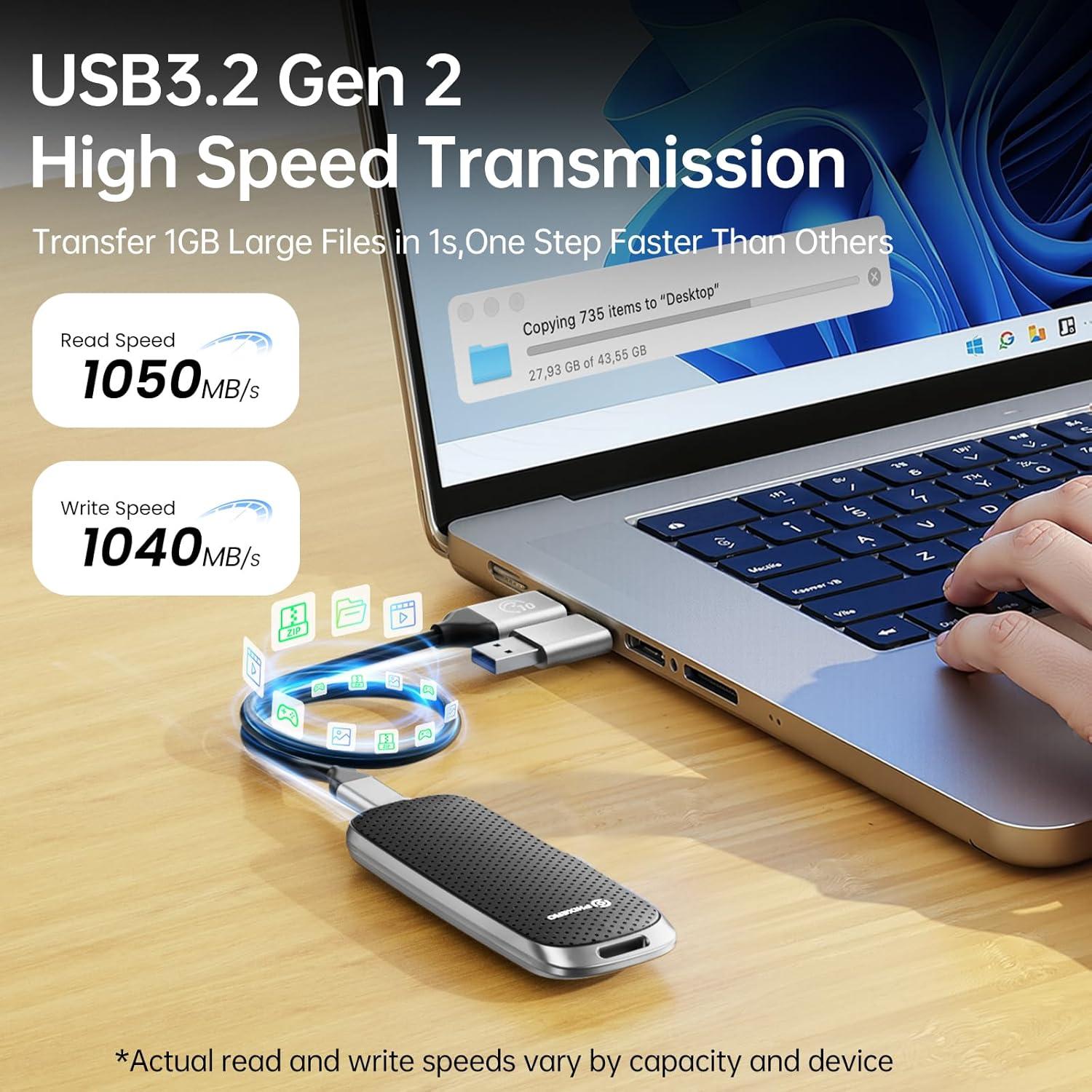 SSD Externo PHIXERO P10PRO 256GB USB 3.2 Gen2 Negro