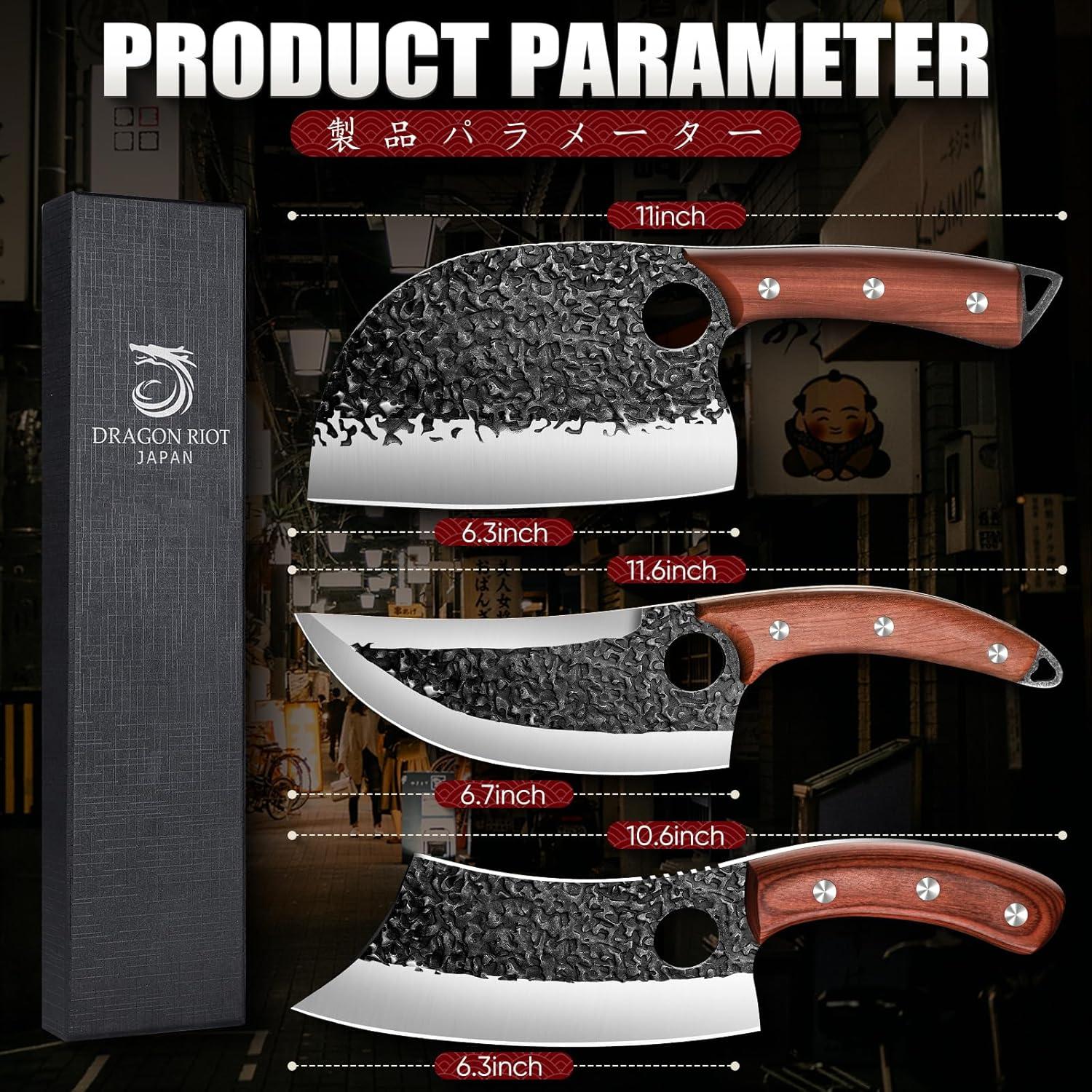 Conjunto de cuchillos de carnicero DRAGON RIOT 3 piezas acero al carbono