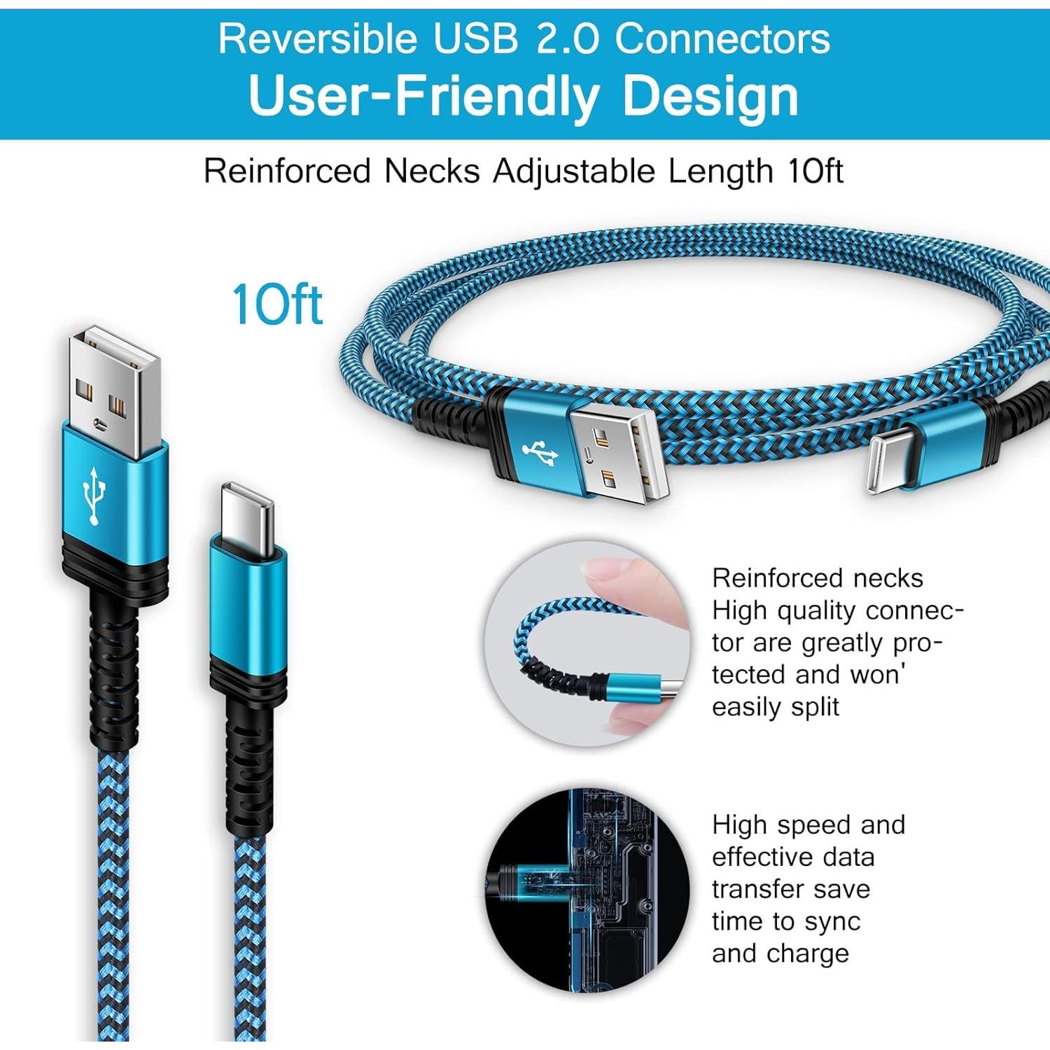 Cable USB C a USB A 3m Rápido HopePow para Samsung y iPhone
