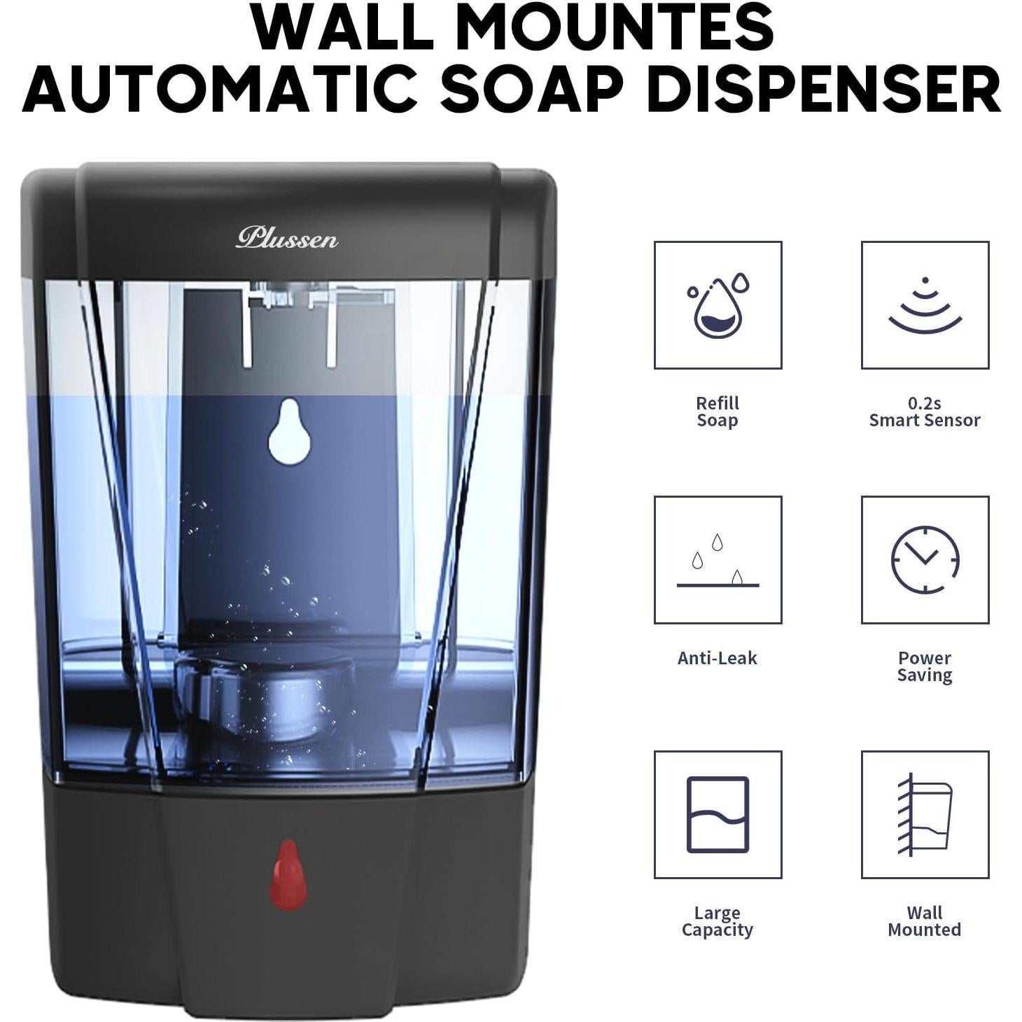 Dispensador de Jabón Automático PLUSSEN 600ml Sin Contacto