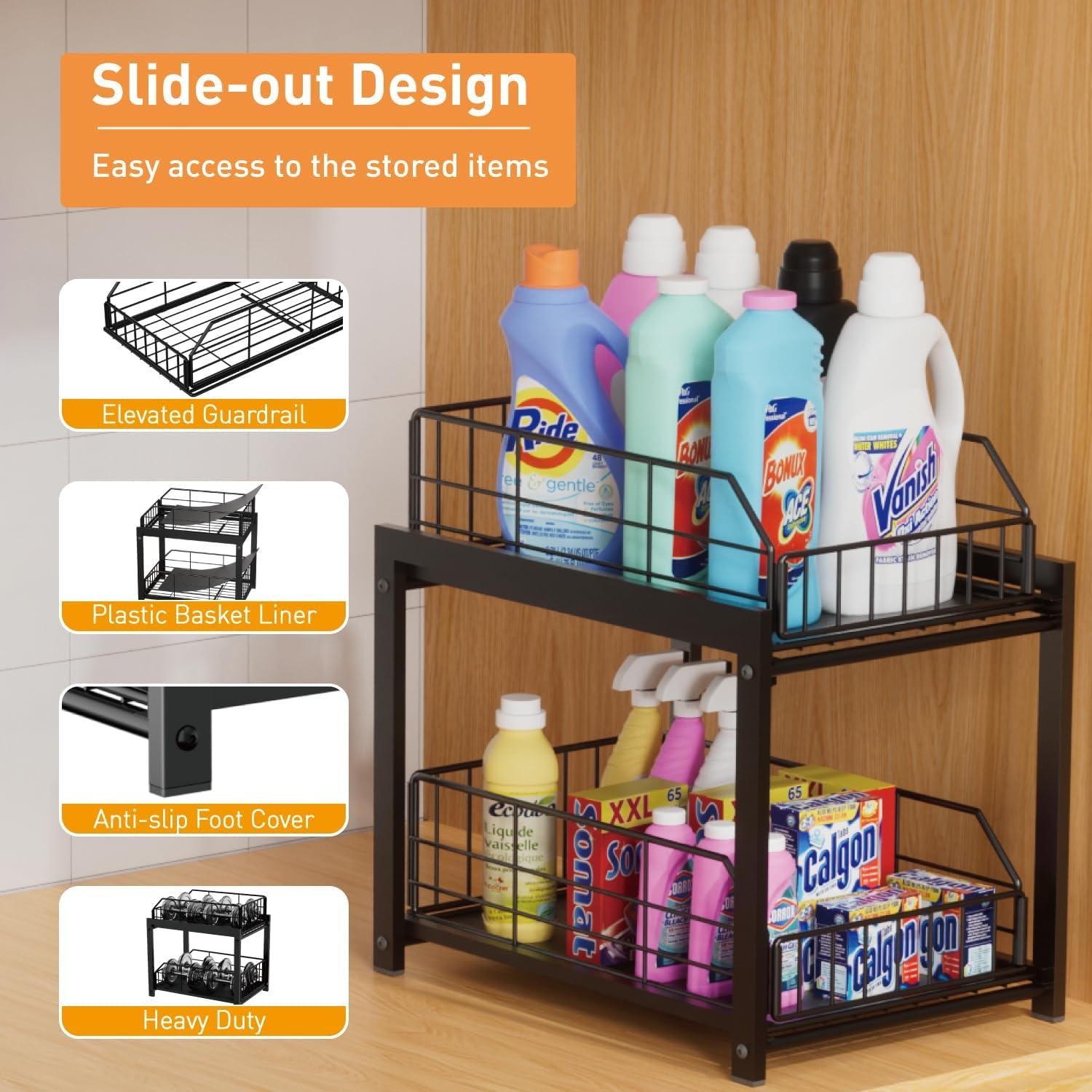 Organizador Deslizante de Cajones Lxmons Negro 2 Niveles Plegable