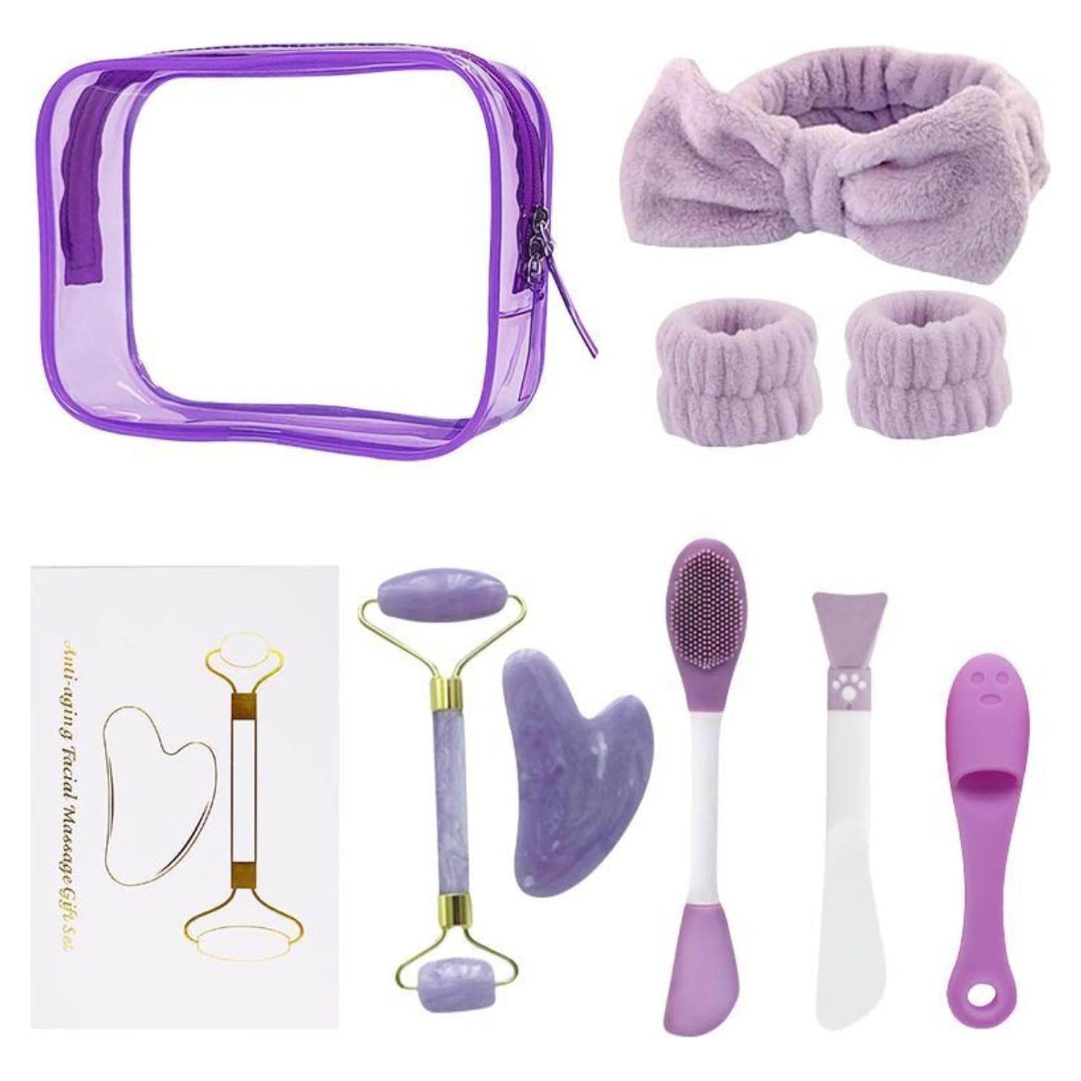 Kit de Cuidado Facial 9 Piezas KXKQ con Rodillo de Jade y Gua Sha