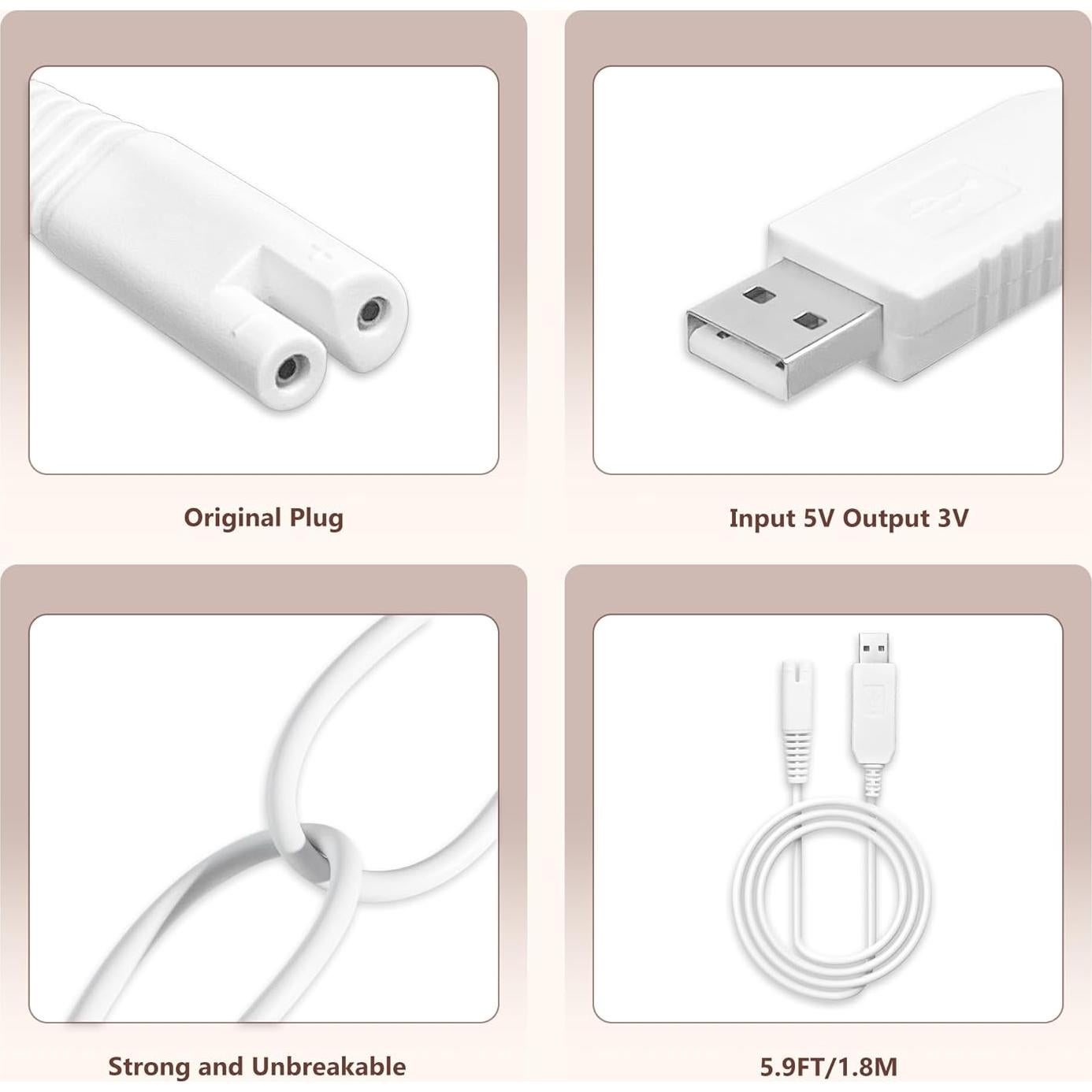 Cable de Carga USB Waterpik 1.8m 3V Compatible WP360 WP440