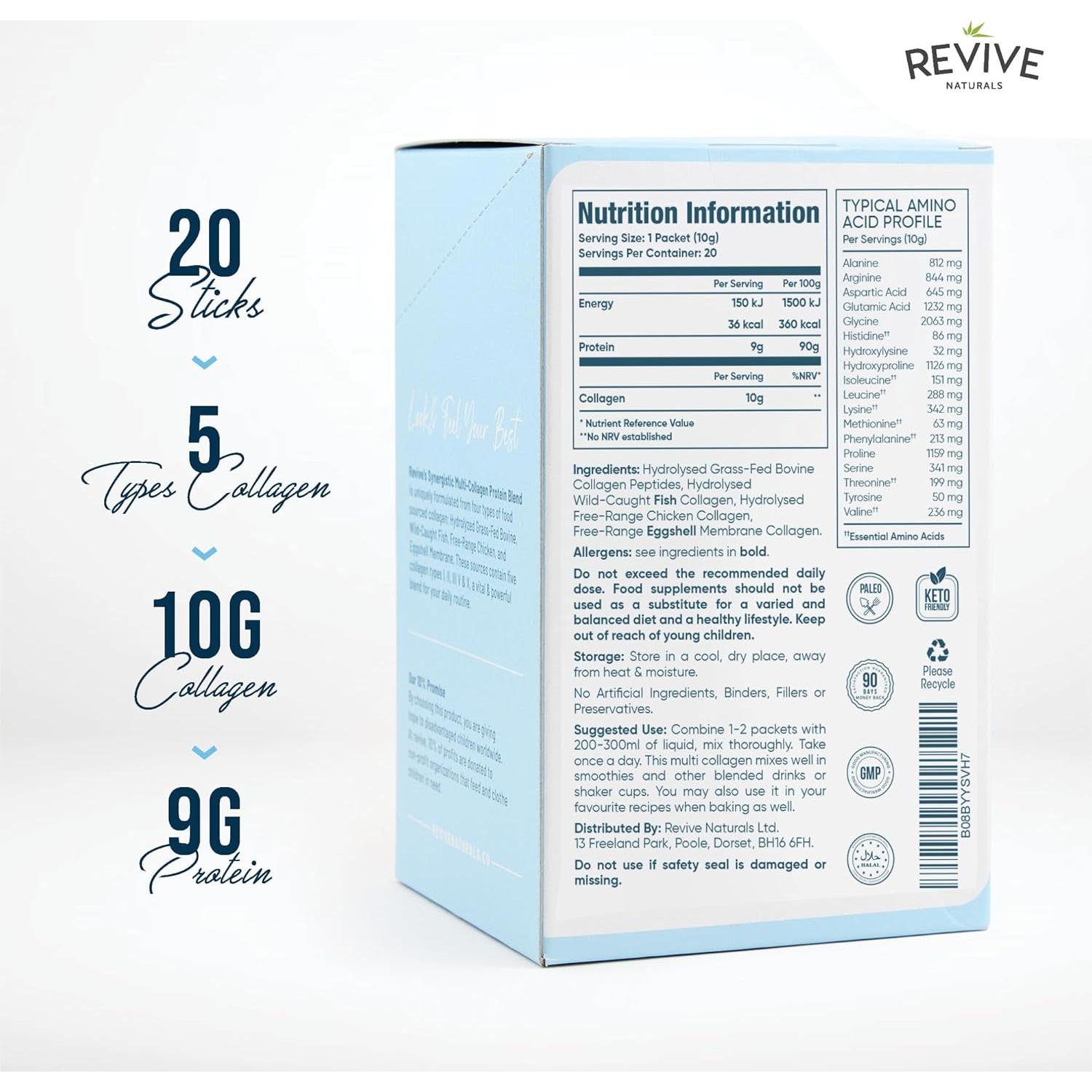 Polvo de Proteína de Colágeno Múltiple Revive Naturals 20 Paquetes