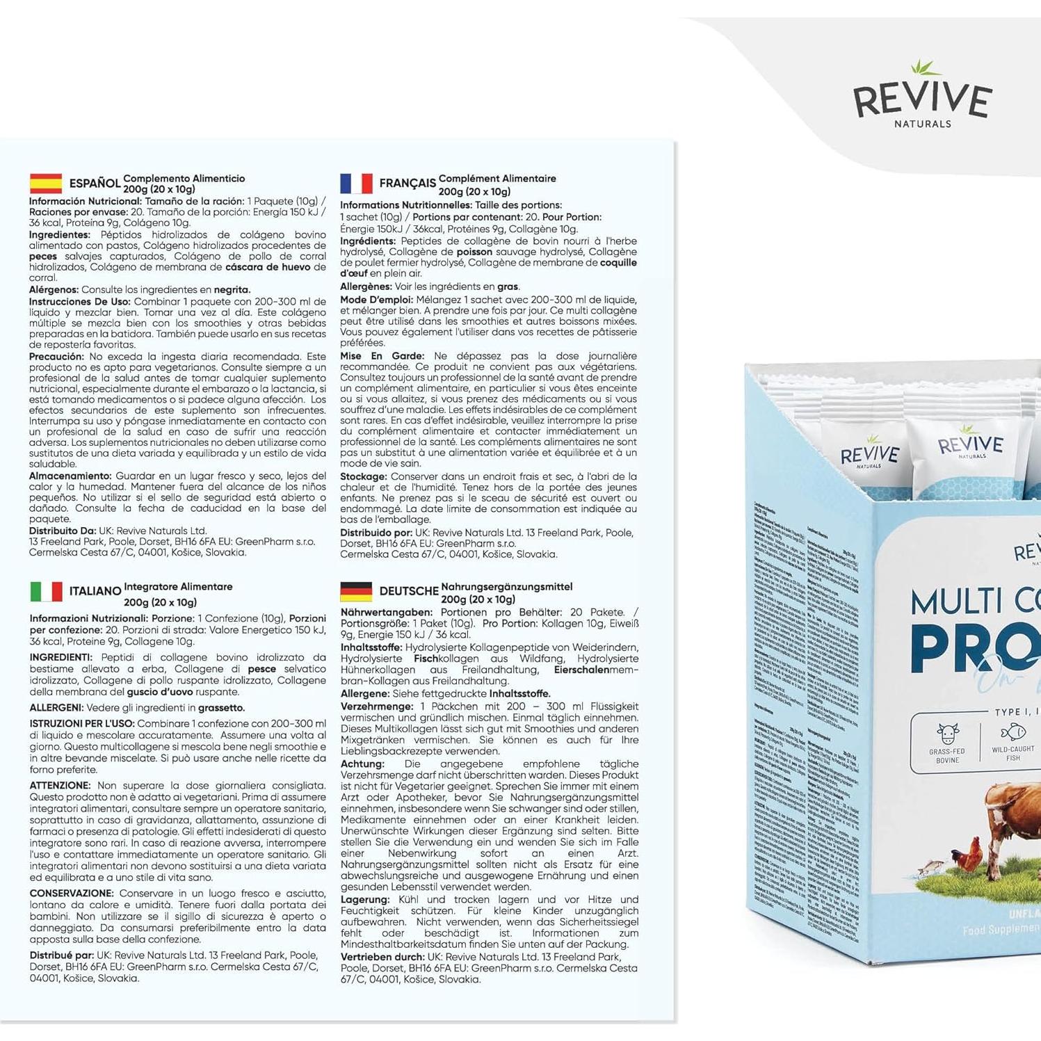 Polvo de Proteína de Colágeno Múltiple Revive Naturals 20 Paquetes