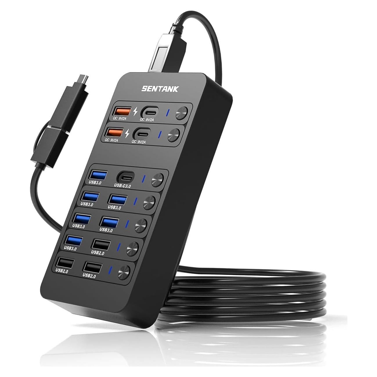 Hub USB Alimentado Sentank 14 Puertos 6 USB 3.0 Carga Rápida