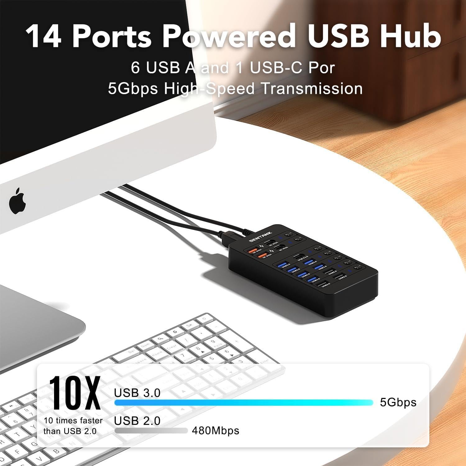 Hub USB Alimentado Sentank 14 Puertos 6 USB 3.0 Carga Rápida