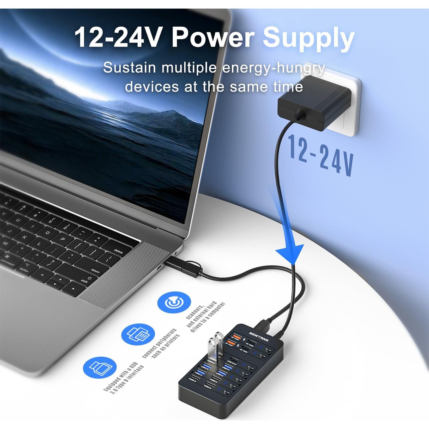 Hub USB Alimentado Sentank 14 Puertos 6 USB 3.0 Carga Rápida